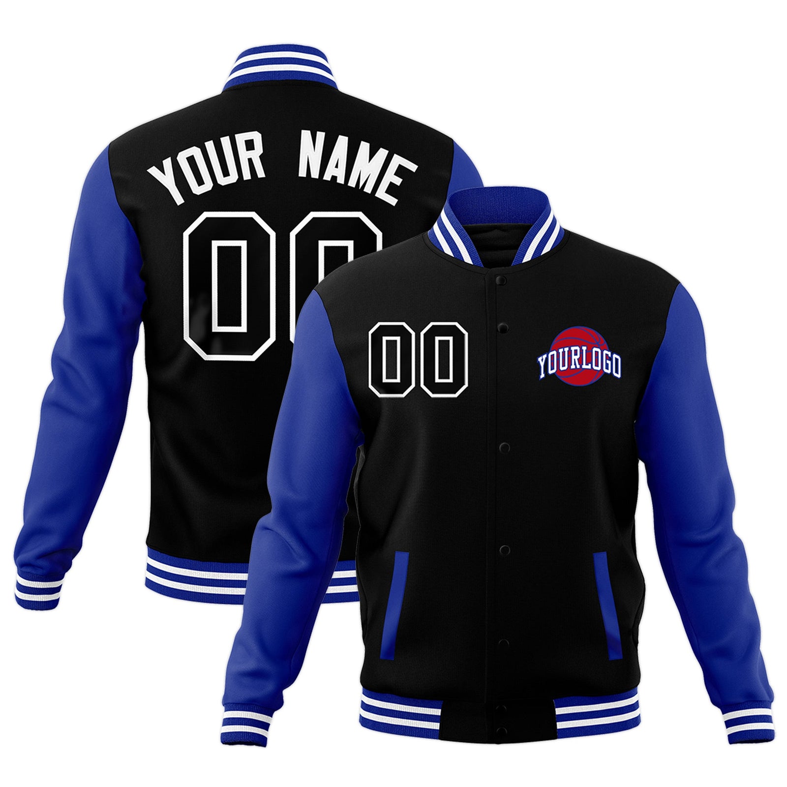 Custom Royal Blue Black White Raglan Sleeves Classic Style Letterman Cotton Fabric Jacket| KXKSHOP