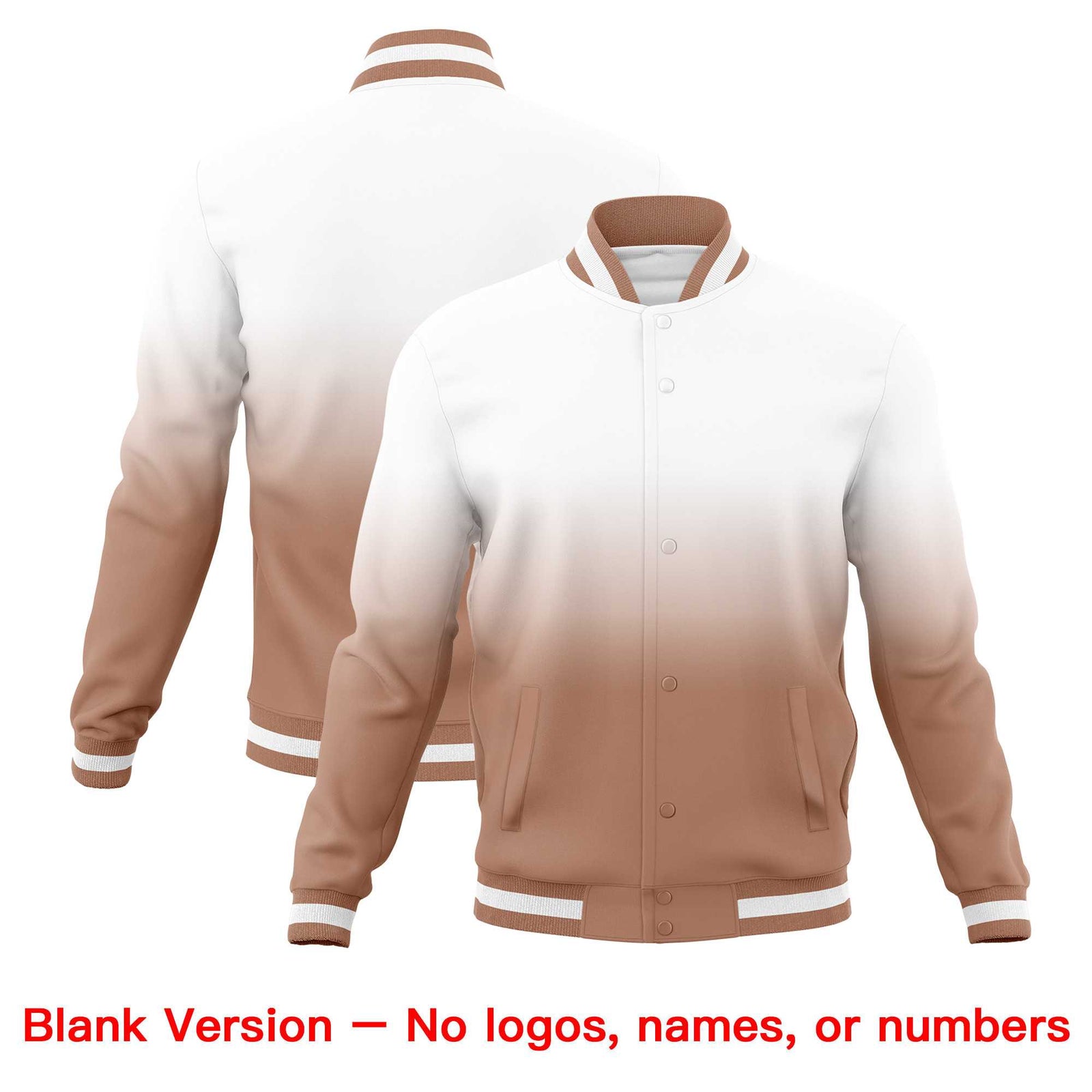 Custom White Light Brown Full-Snap Varsity Personalization Gradient Fashion Letterman Jacket