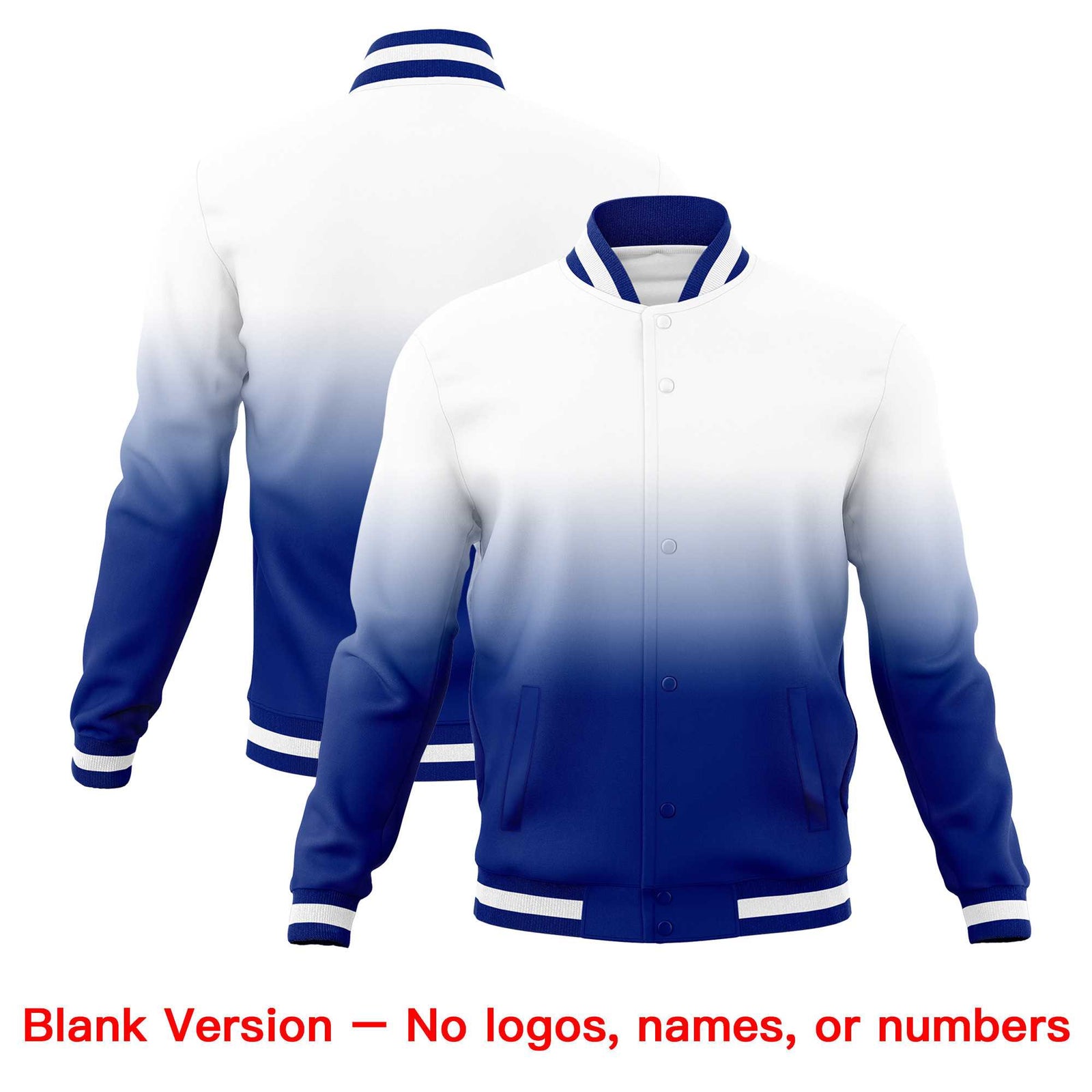 Custom White Royal Full-Snap Varsity Personalization Gradient Fashion Letterman Jacket