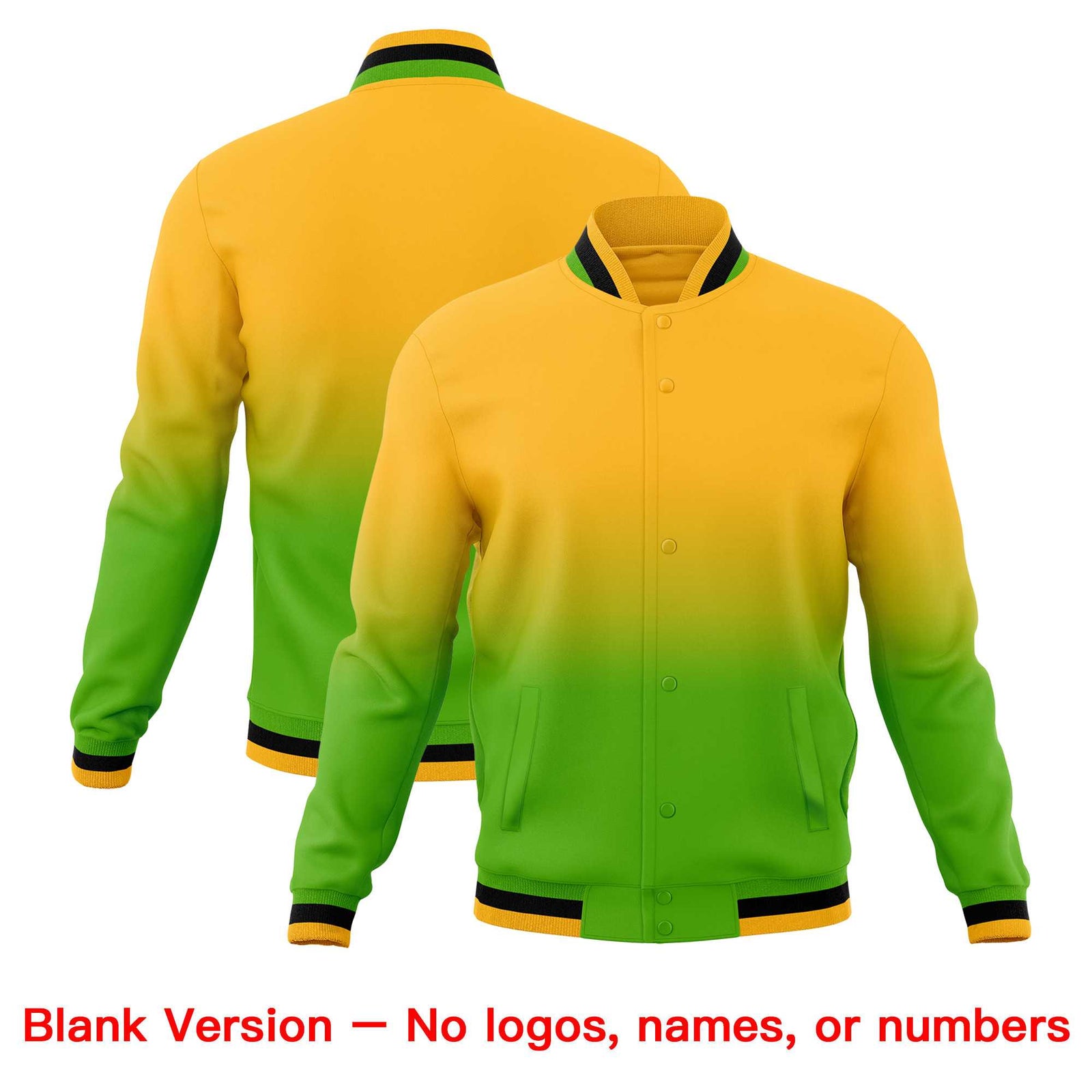 Custom Yellow Green Full-Snap Varsity Personalization Gradient Fashion Letterman Jacket