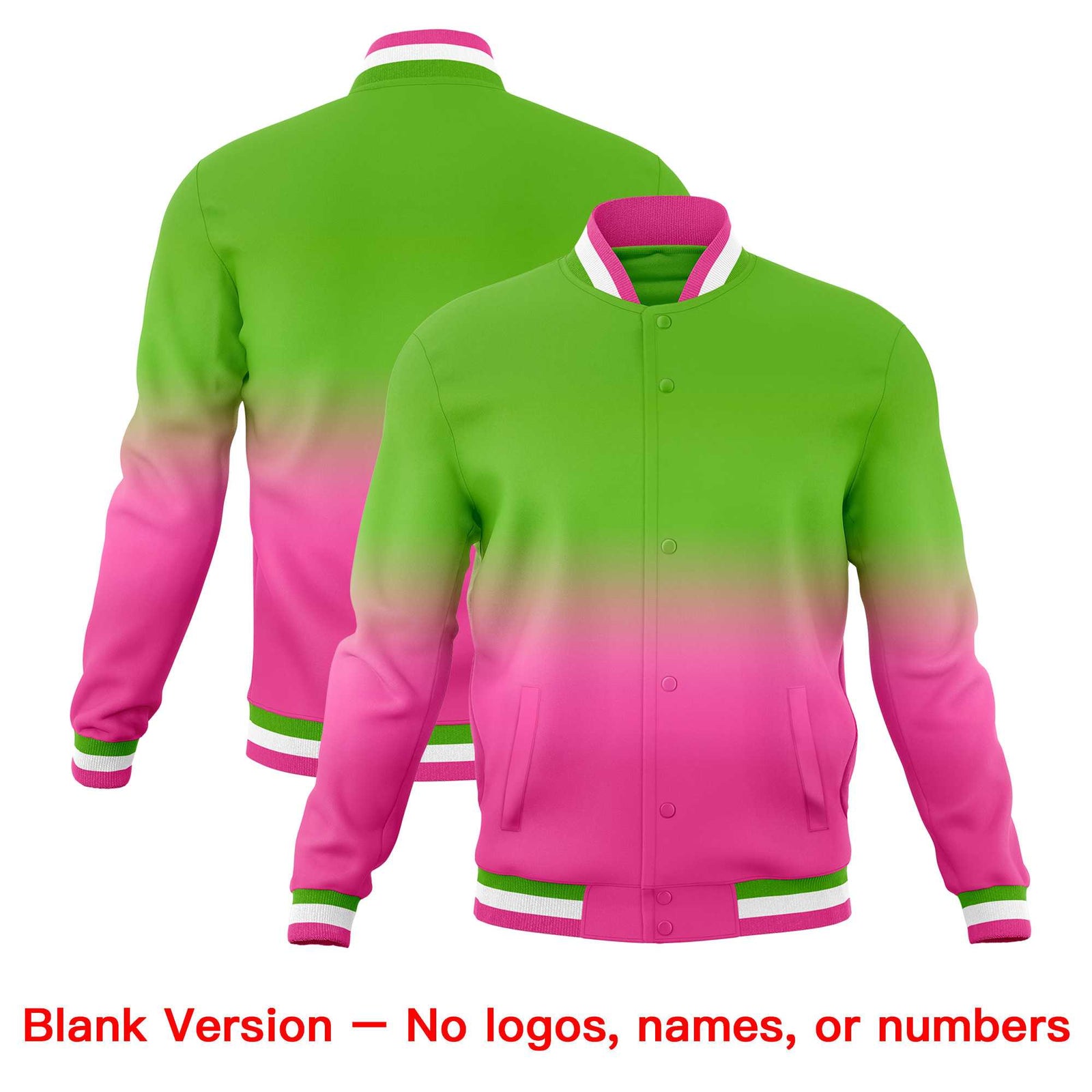 Custom Green Pink Full-Snap Varsity Personalization Gradient Fashion Letterman Jacket