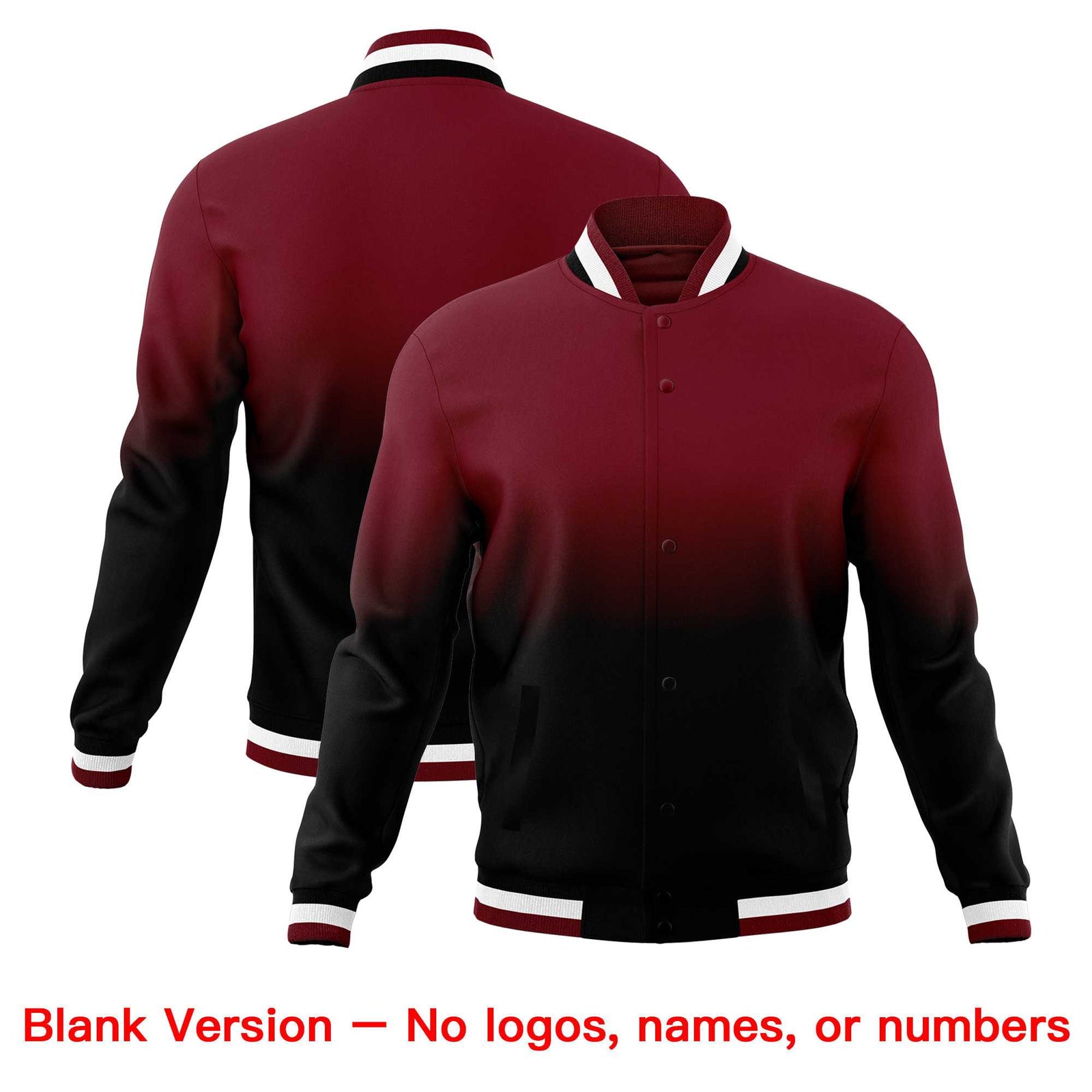 Custom Crimson Black Full-Snap Varsity Personalization Gradient Fashion Letterman Jacket