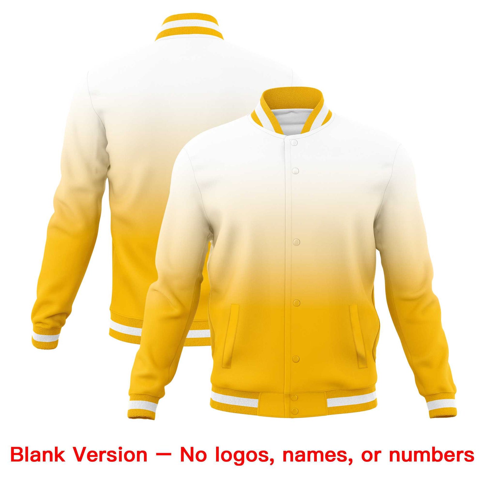 Custom Yellow White Full-Snap Varsity Personalization Gradient Fashion Letterman Jacket| KXKSHOP