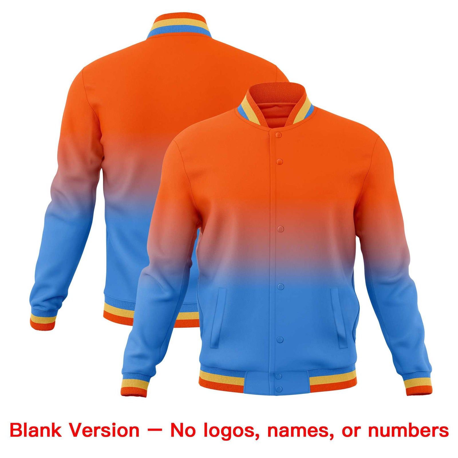 Custom Orange Powder Blue Full-Snap Varsity Personalization Gradient Fashion Letterman Jacket| KXKSHOP