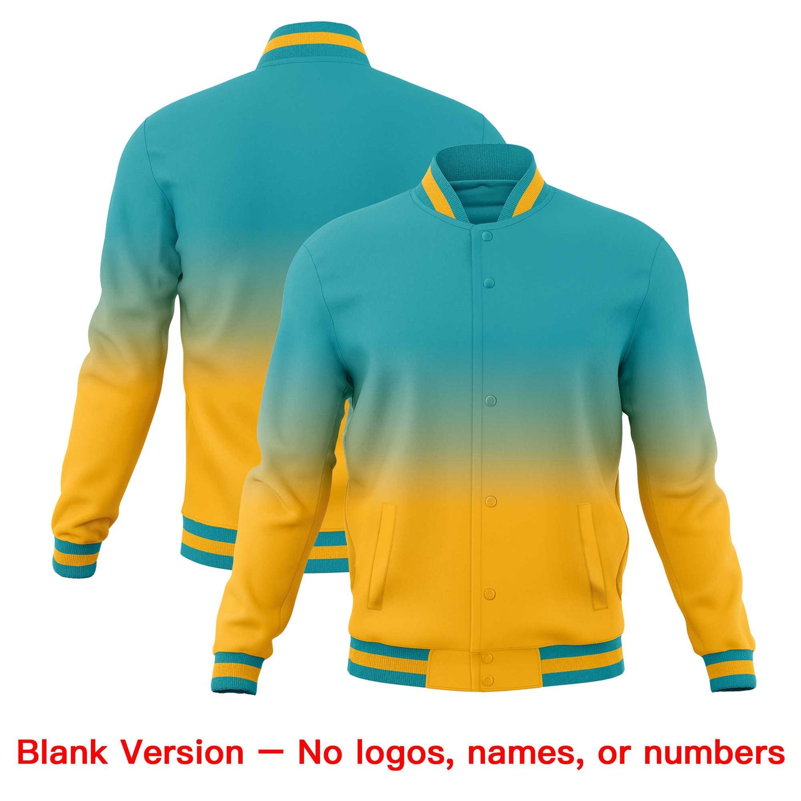 Custom Aqua Gold Full-Snap Varsity Personalization Gradient Fashion Letterman Jacket| KXKSHOP
