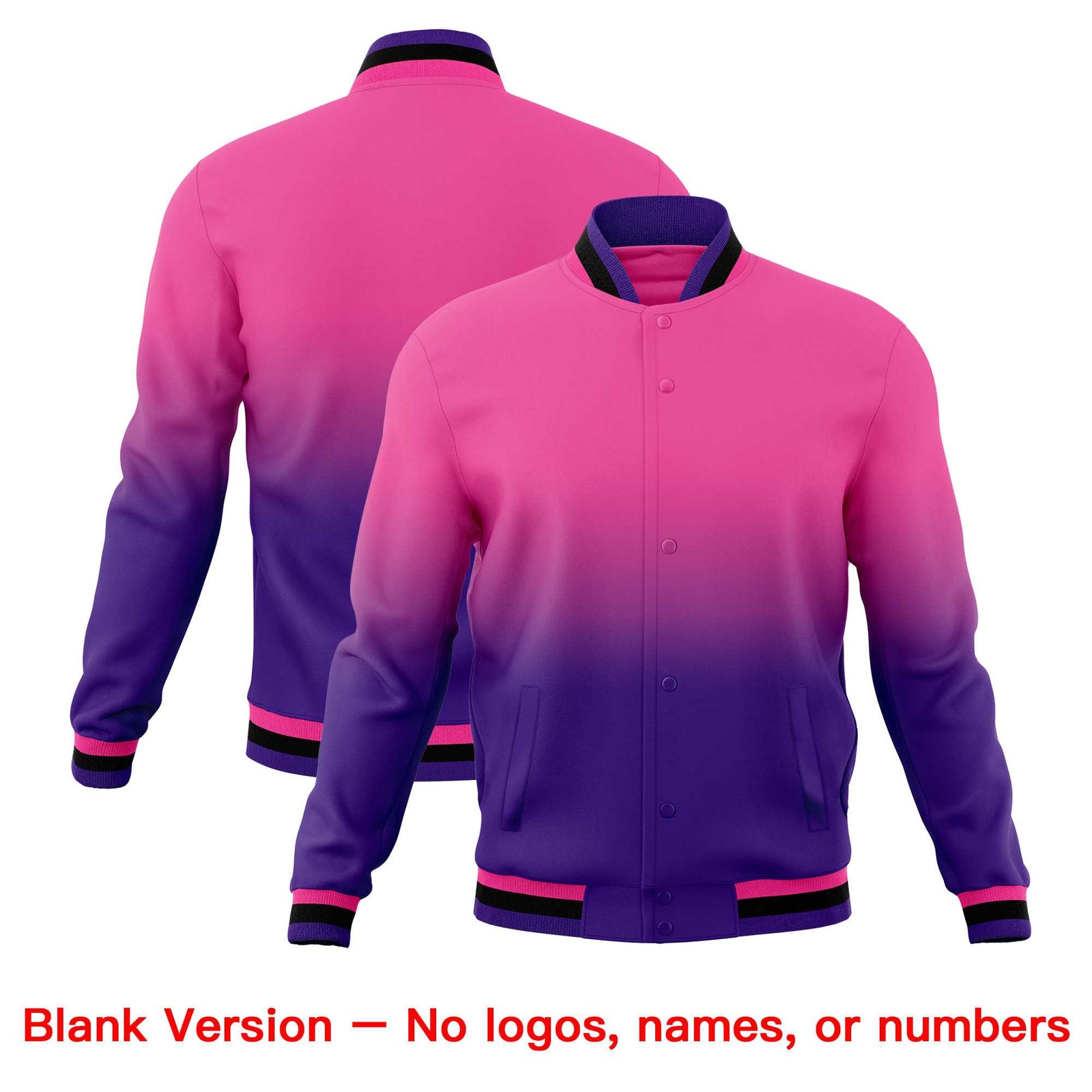 Custom Pink Purple Full-Snap Varsity Personalization Gradient Fashion Letterman Jacket| KXKSHOP