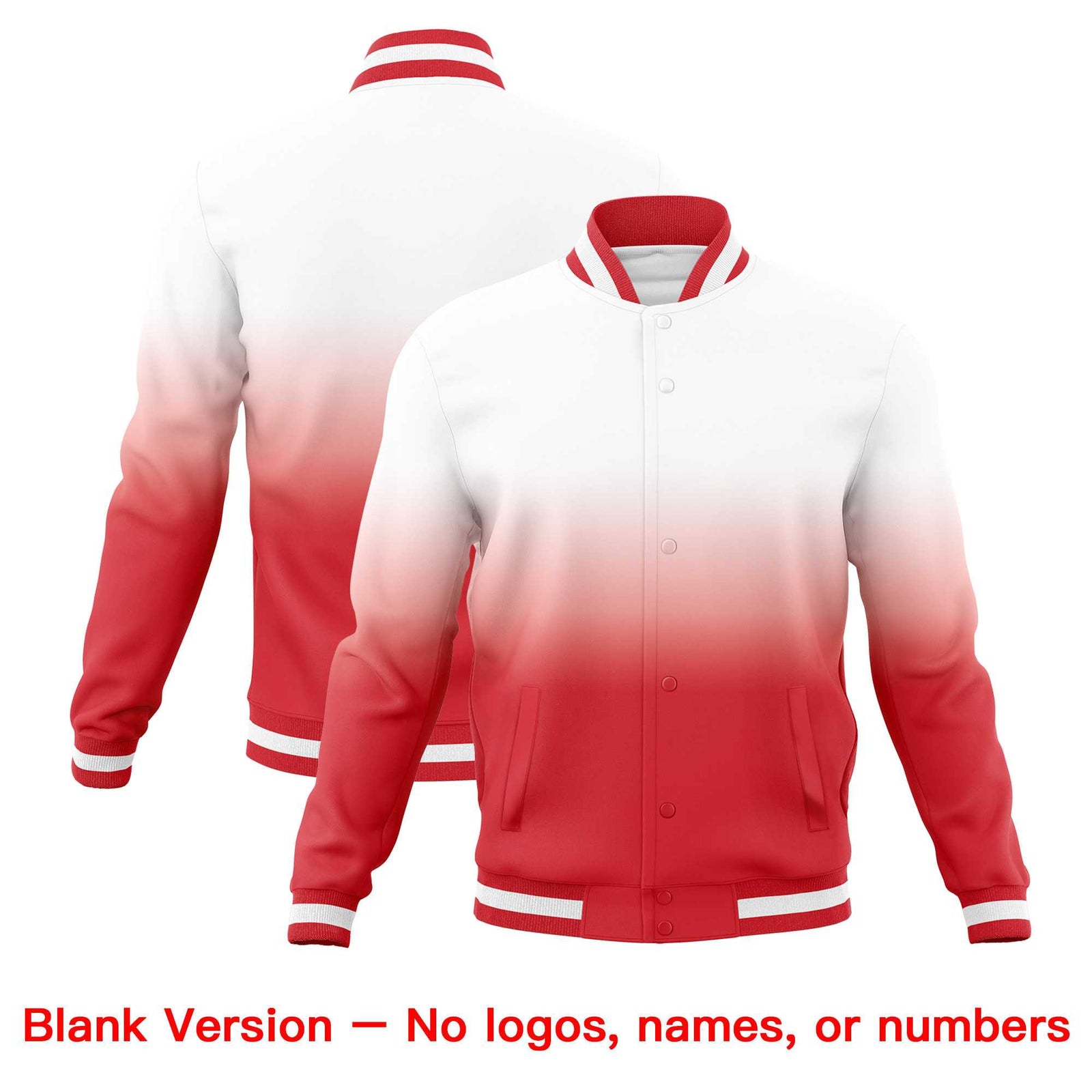 Custom White Light Red Full-Snap Varsity Personalization Gradient Fashion Letterman Jacket| KXKSHOP
