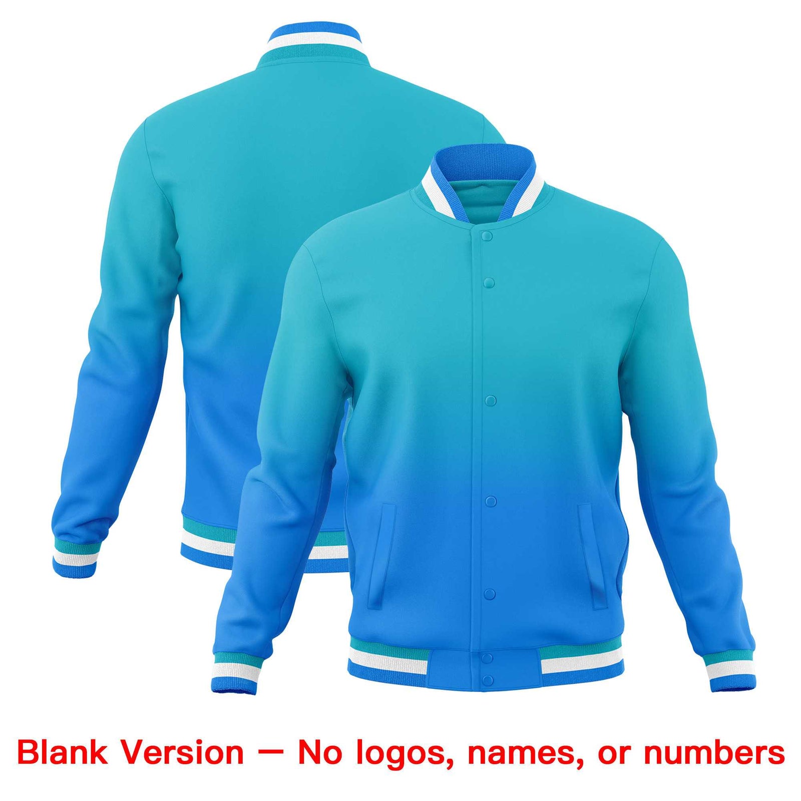 Custom Sky Blue Powder Blue Full-Snap Varsity Personalization Gradient Fashion Letterman Jacket| KXKSHOP