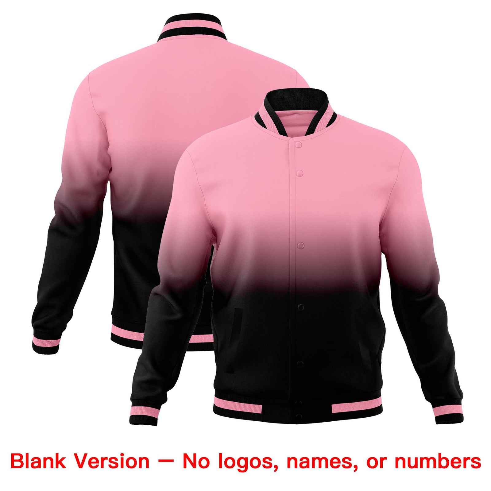 Custom Light Pink Black Full-Snap Varsity Personalization Gradient Fashion Letterman Jacket| KXKSHOP