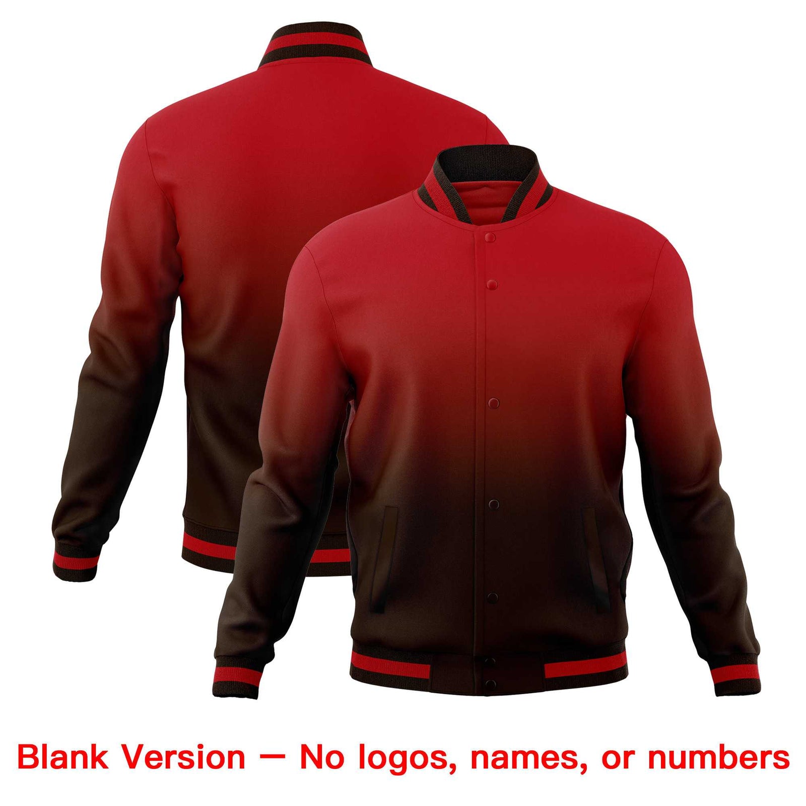 Custom Brown Red Full-Snap Varsity Personalization Gradient Fashion Letterman Jacket