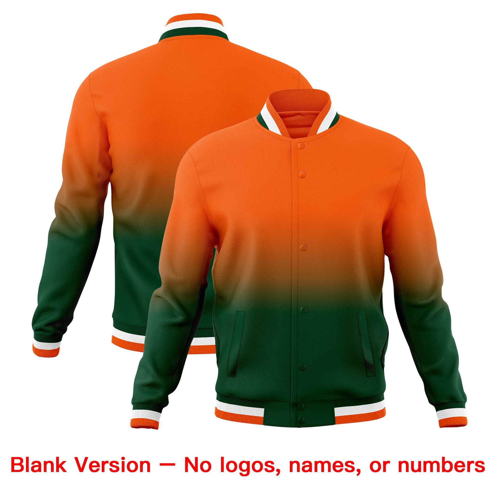 Custom Orange Green Full-Snap Varsity Personalization Gradient Fashion Letterman Jacket