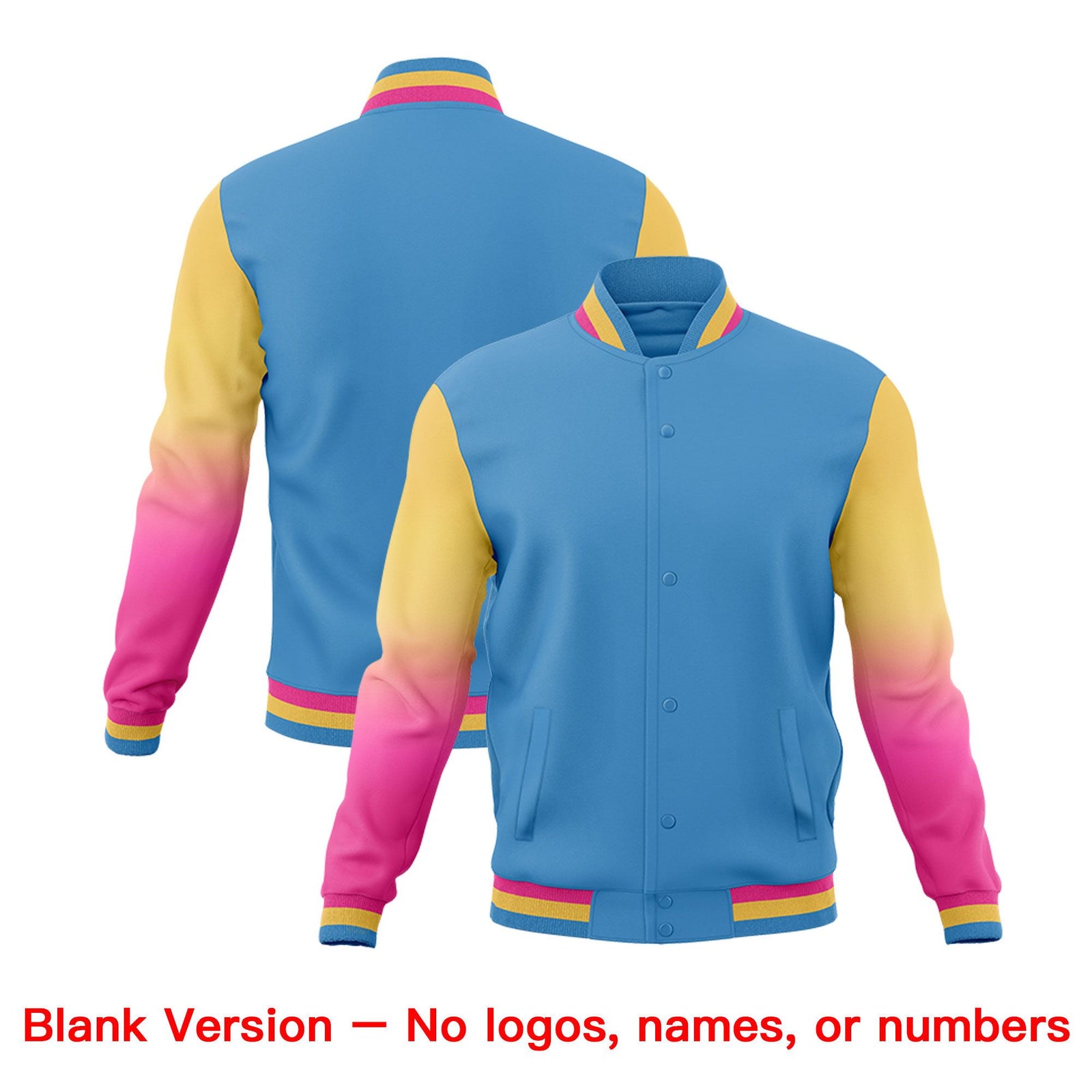 Custom Light blue Pink Cream Full-Snap Varsity Raglan Sleeves Gradient Letterman Jacket