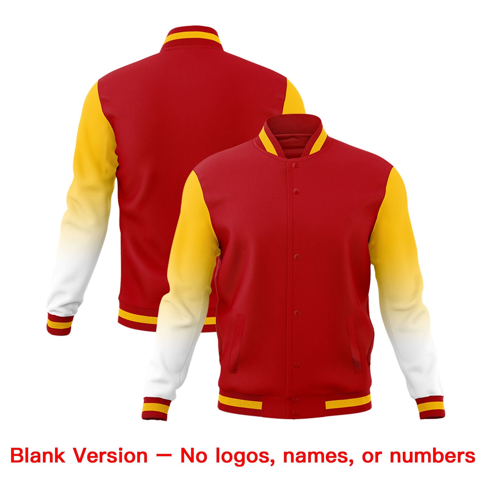 Custom Red Gold White Full-Snap Varsity Raglan Sleeves Gradient Letterman Jacket| KXKSHOP