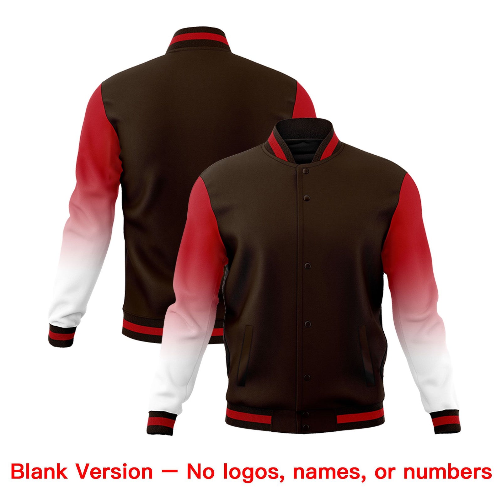 Custom Brown White Red Full-Snap Varsity Raglan Sleeves Gradient Letterman Jacket| KXKSHOP