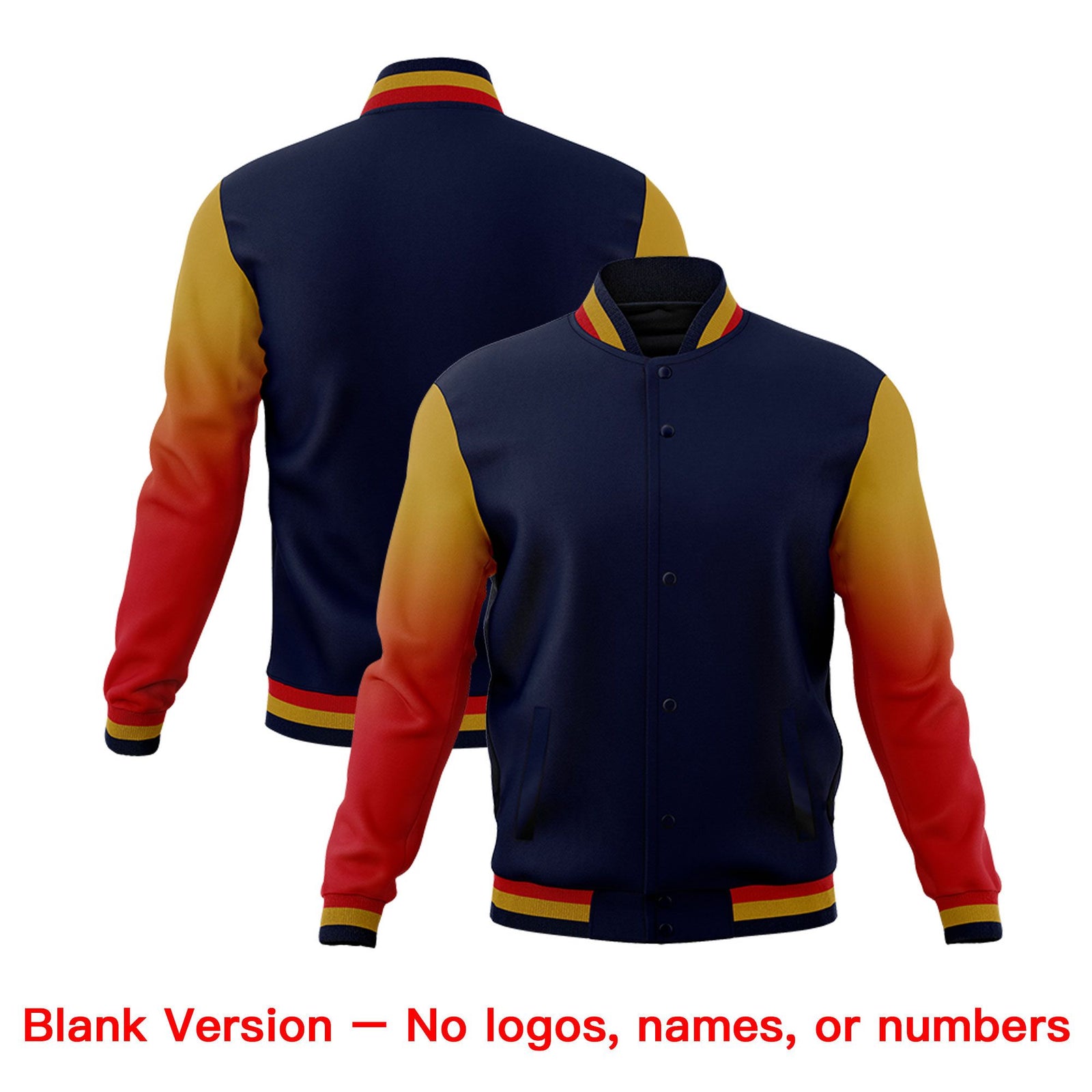 Custom Navy Red Old Gold Full-Snap Varsity Raglan Sleeves Gradient Letterman Jacket| KXKSHOP