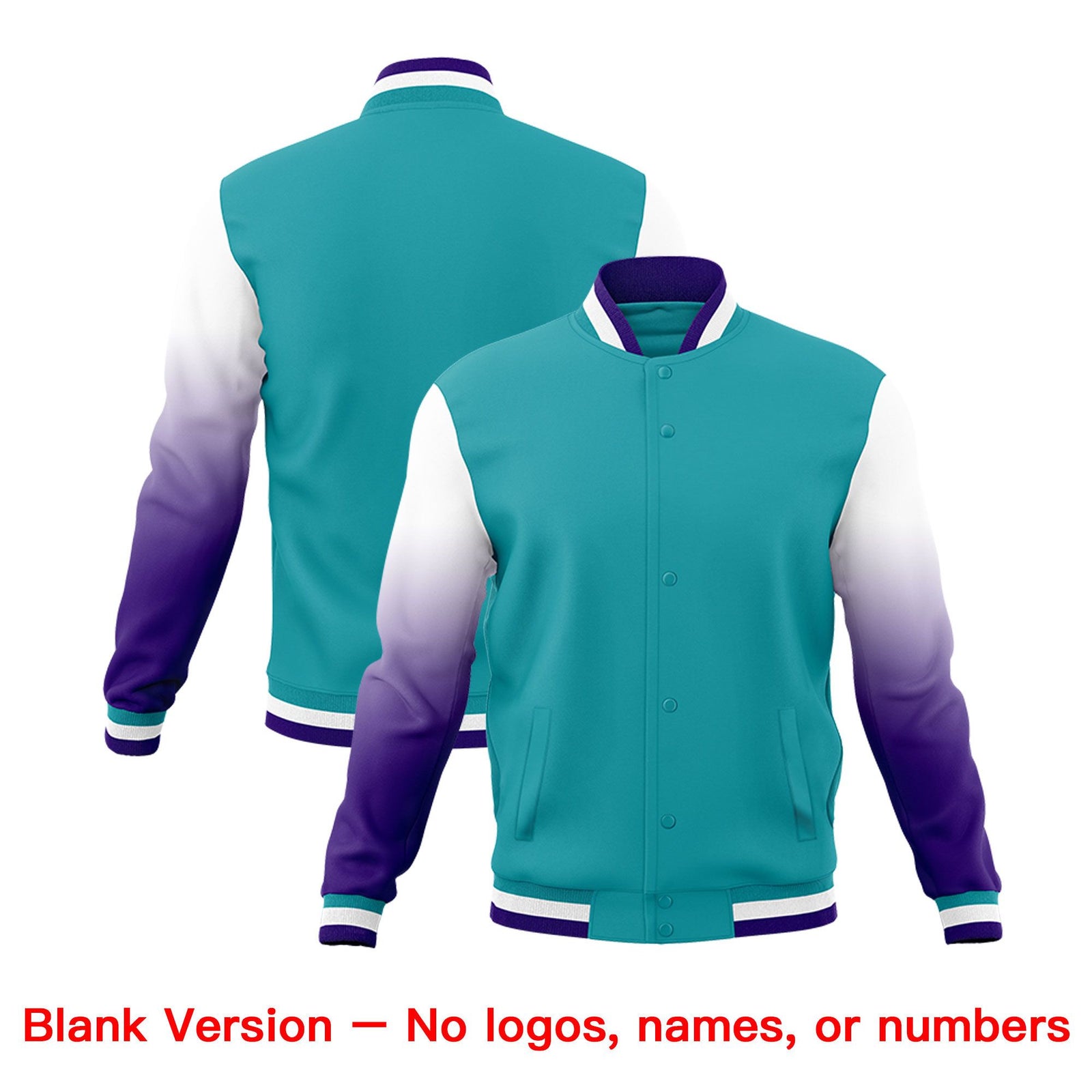 Custom Aqua Purple White Full-Snap Varsity Raglan Sleeves Gradient Letterman Jacket| KXKSHOP