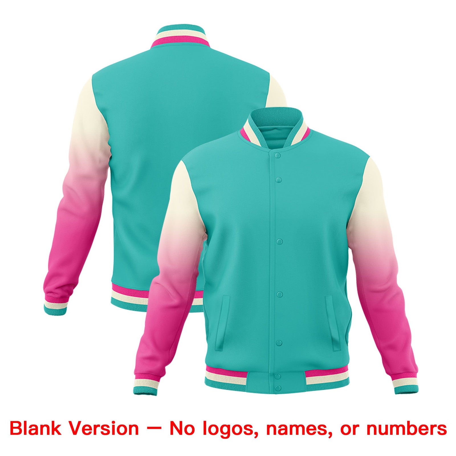 Custom Bright Green Pink Cream Full-Snap Varsity Raglan Sleeves Gradient Letterman Jacket| KXKSHOP