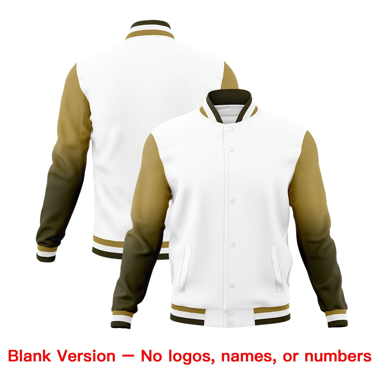 Custom White Olive Desert Yellow Full-Snap Varsity Raglan Sleeves Gradient Letterman Jacket