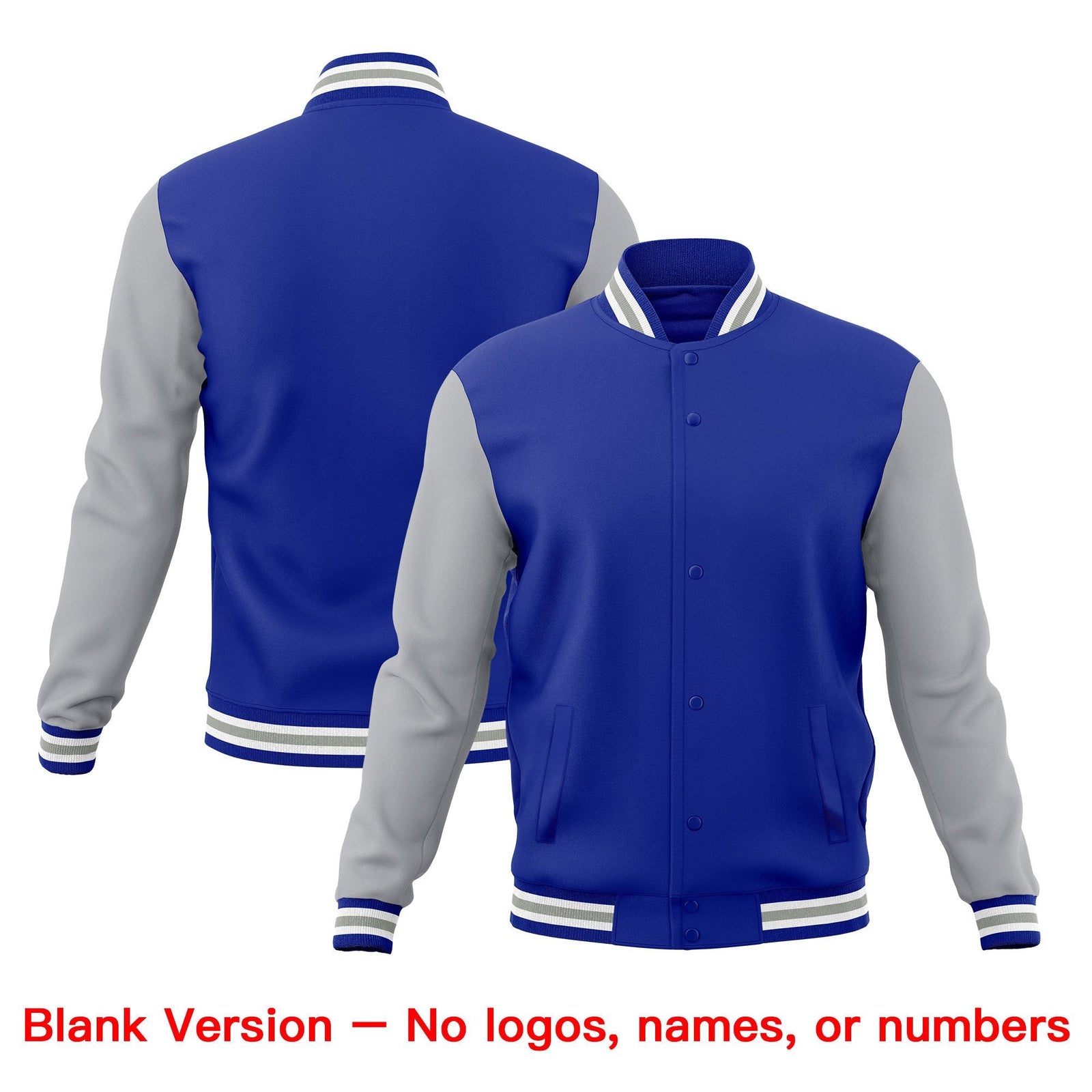 Custom Royal Blue White Gray Classic Style Full-Snap Breathable Jacket| KXKSHOP