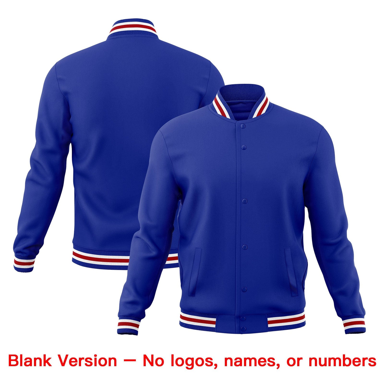 Custom Royal Blue White Red Classic Style Full-Snap Breathable Jacket| KXKSHOP