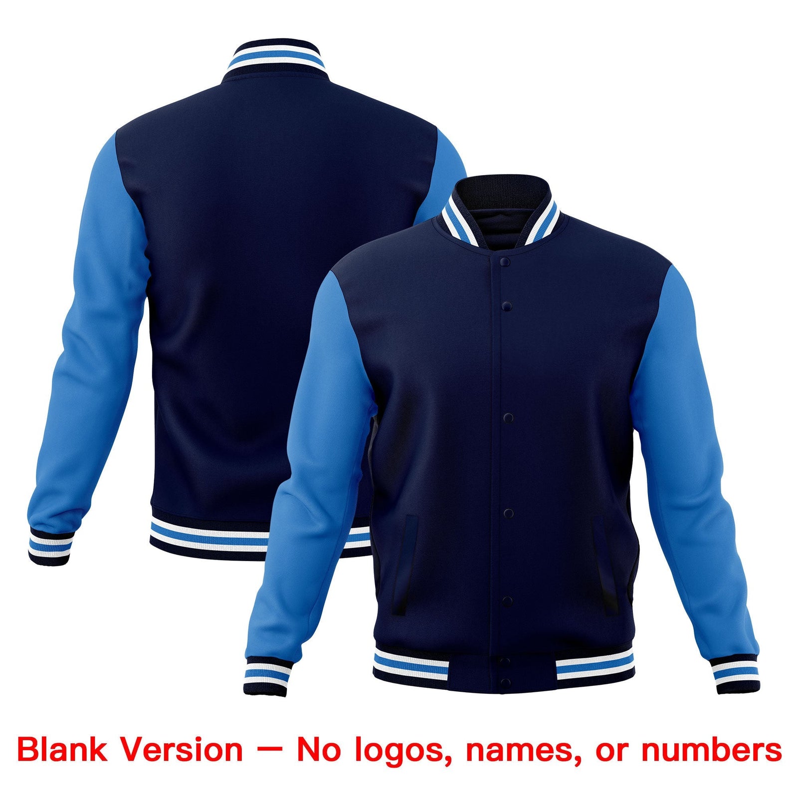 Custom Navy White Light Blue Classic Style Full-Snap Wrinkle-Resistant Jacket| KXKSHOP