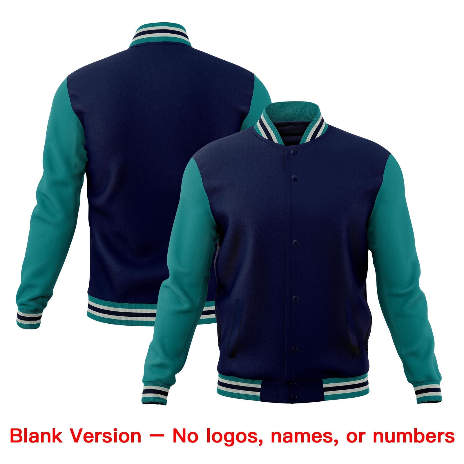 Custom Navy Teal Gray Classic Style Full-Snap Wrinkle-Resistant Jacket| KXKSHOP