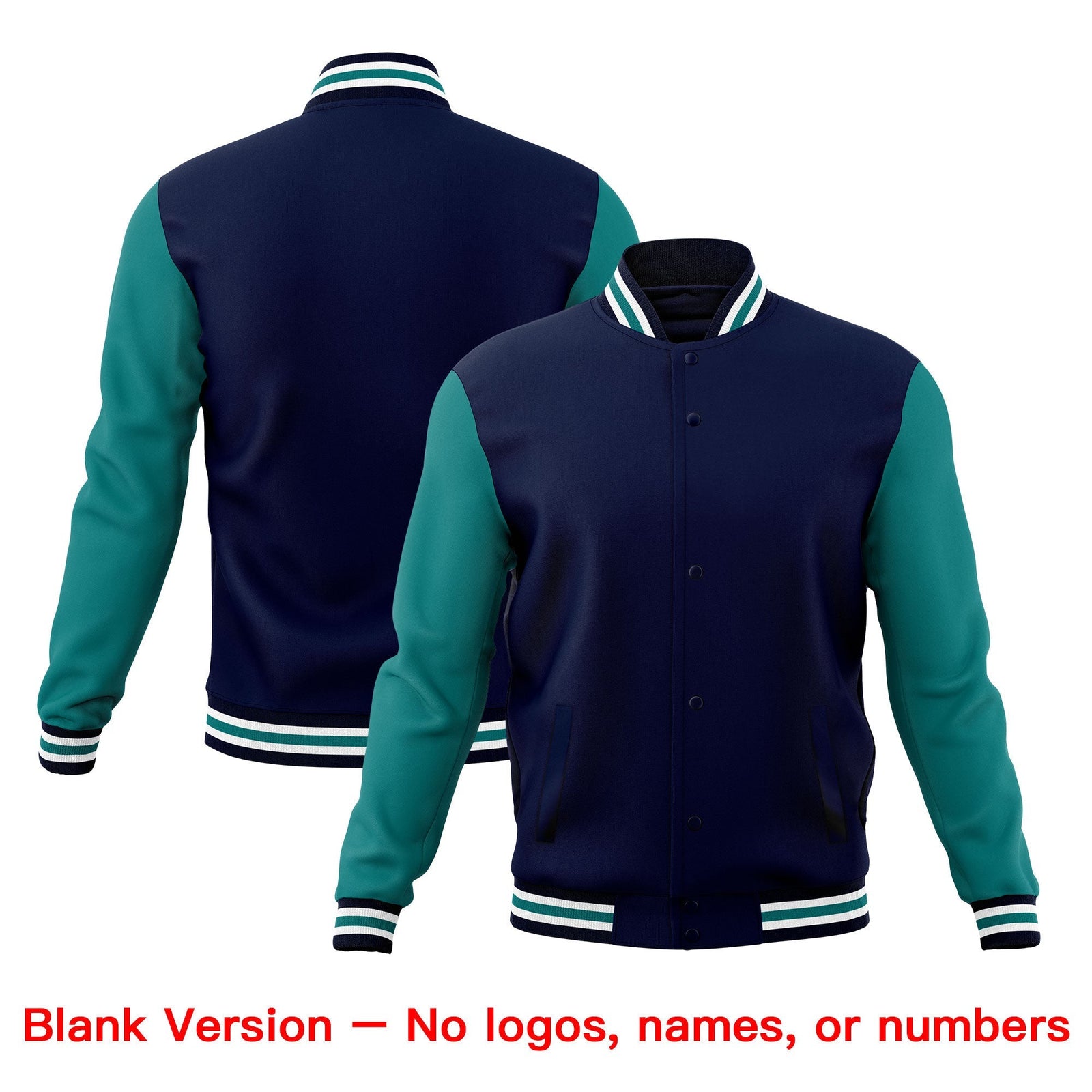 Custom Navy White Teal Classic Style Full-Snap Wrinkle-Resistant Jacket| KXKSHOP