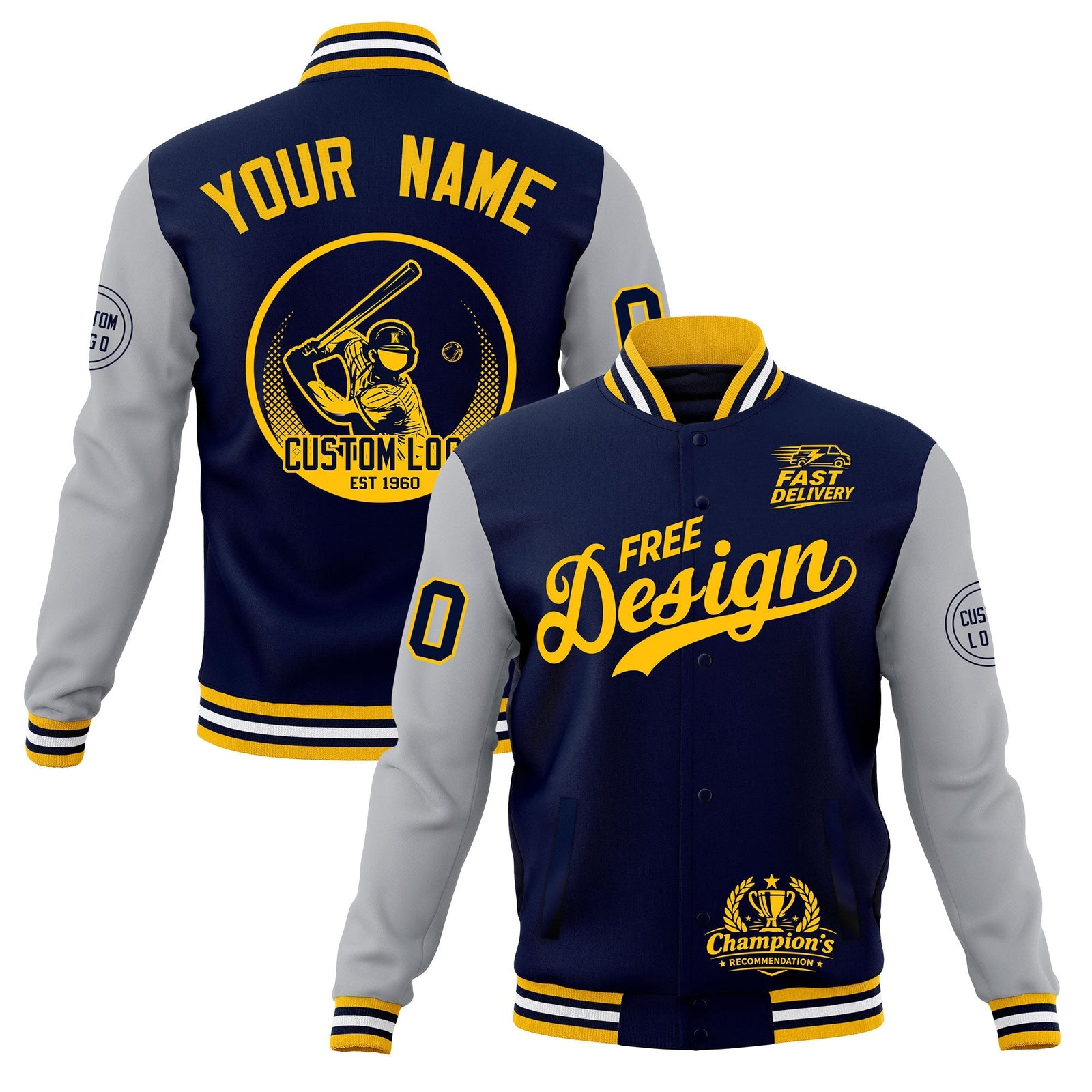 Custom Navy Gold White Classic Style Full-Snap Breathable Jacket| KXKSHOP