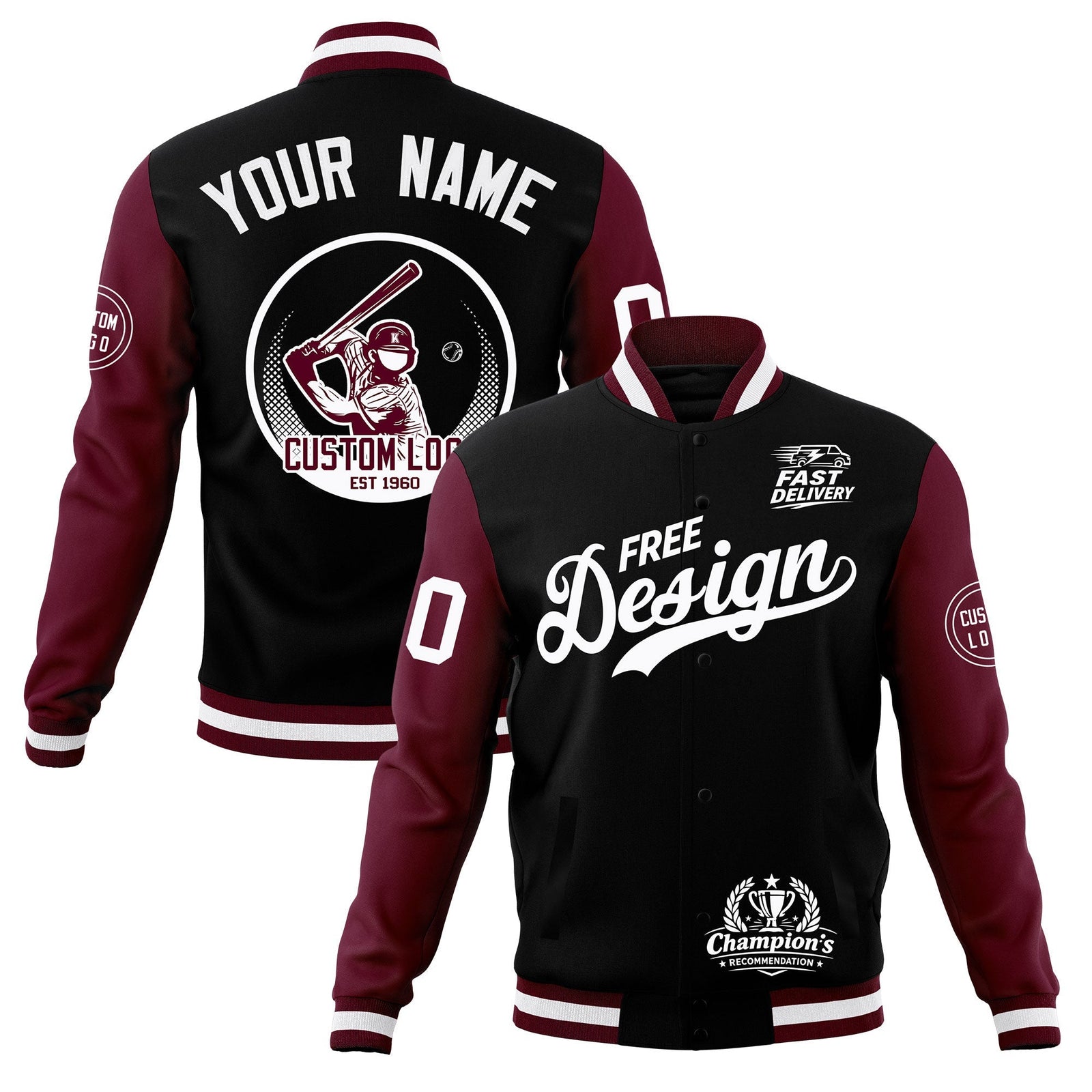 Custom Black Burgundy White Classic Style Full-Snap Breathable Jacket| KXKSHOP