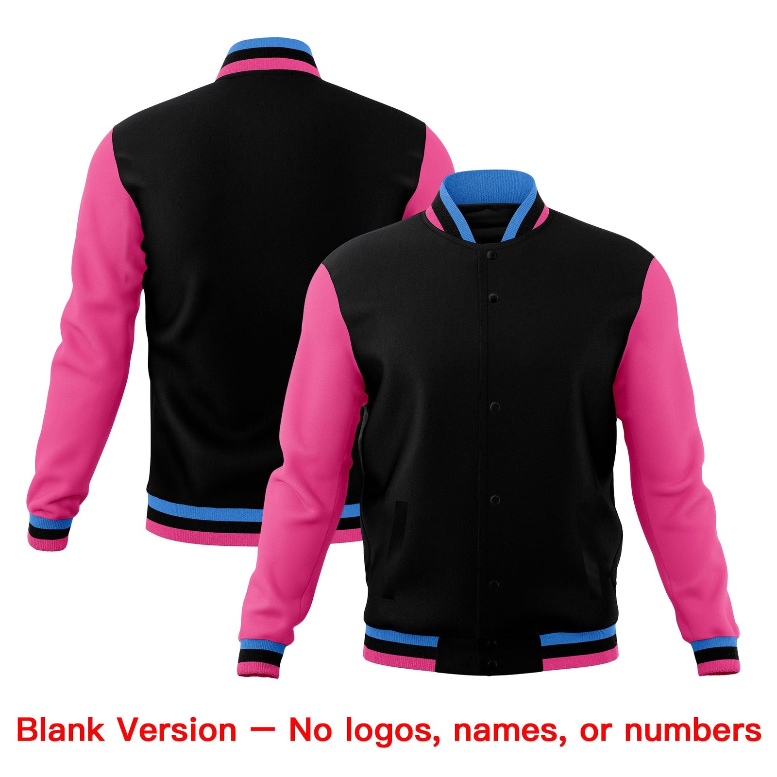 Custom Black Light Blue Pink Classic Style Full-Snap Breathable Jacket| KXKSHOP
