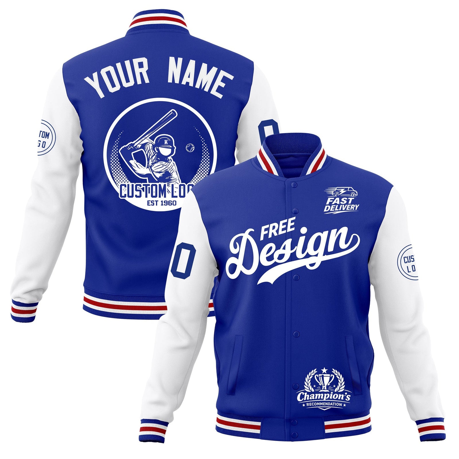 Custom Royal Blue White Red Classic Style Full-Snap Breathable Jacket| KXKSHOP