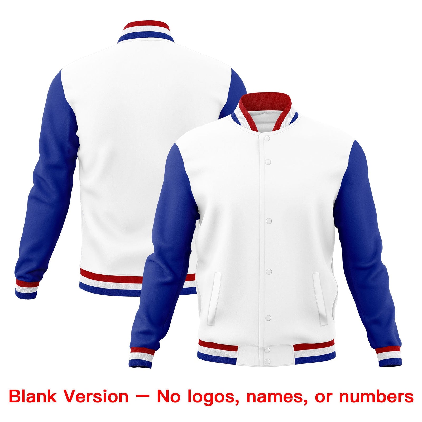 Custom White Red Royal Blue Classic Style Full-Snap Wrinkle-Resistant Jacket| KXKSHOP
