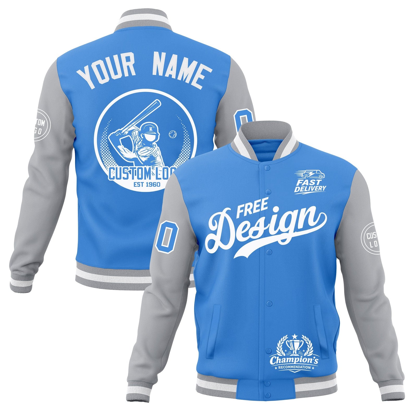 Custom Powder Blue Gray White Classic Style Full-Snap Breathable Jacket| KXKSHOP