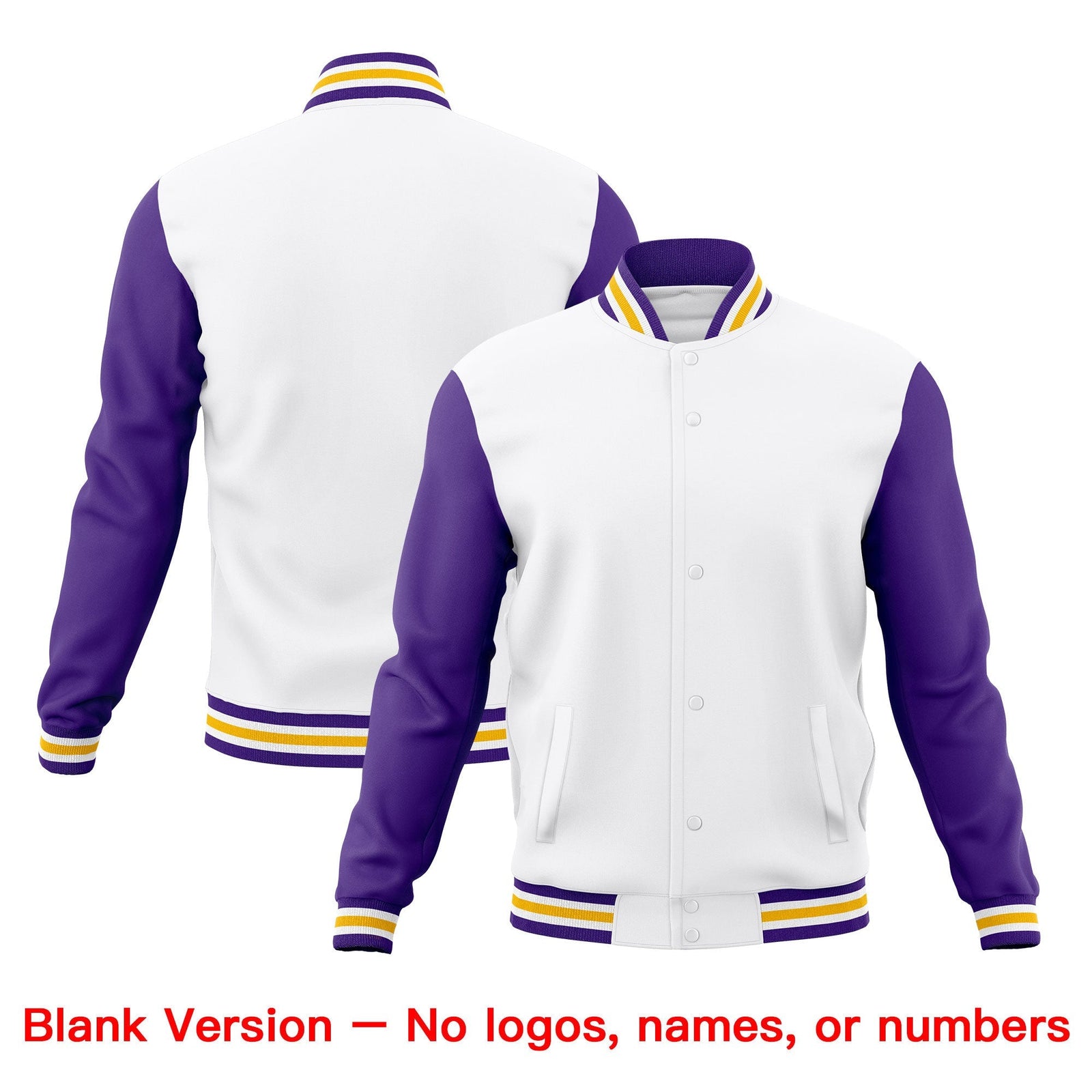 Custom White Purple Gold Classic Style Full-Snap Breathable Jacket| KXKSHOP