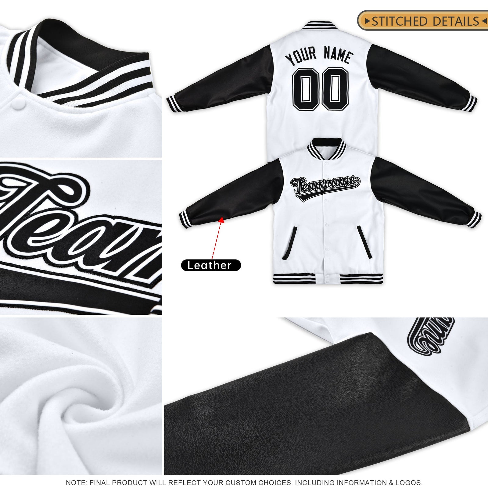 Custom Black Orange White Raglan Sleeves Varsity Full-Snap Leather Sleeves Letterman Jacket| KXKSHOP