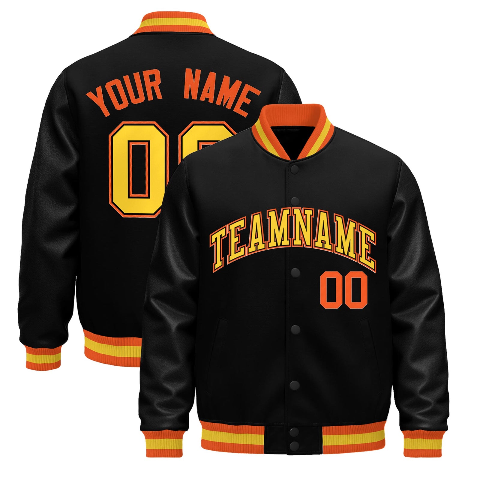 Custom Black Orange Gold Jacket - Classic Style Leather Sleeves Wrinkle-Resistant