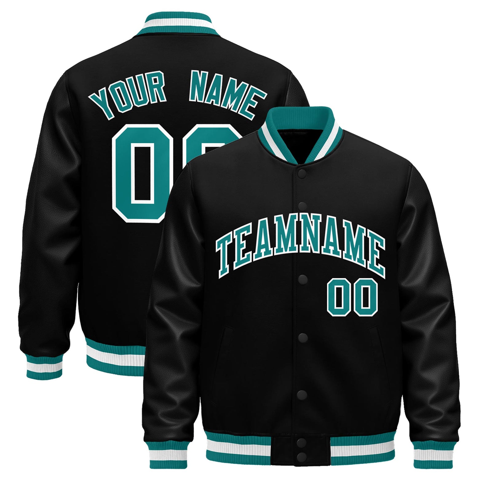 Custom Black Aqua White Classic Style Leather Sleeves Wrinkle-Resistant Jacket| KXKSHOP
