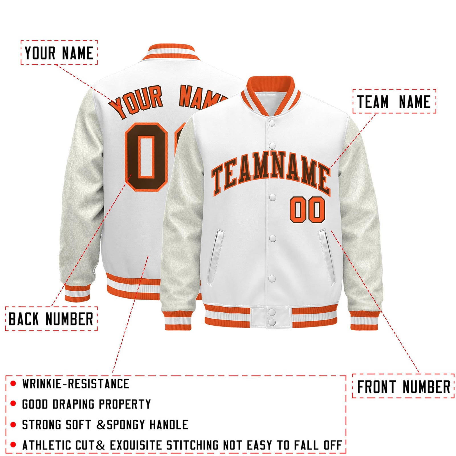 Custom White Orange Classic Style Leather Sleeves Wrinkle-Resistant Jacket| KXKSHOP