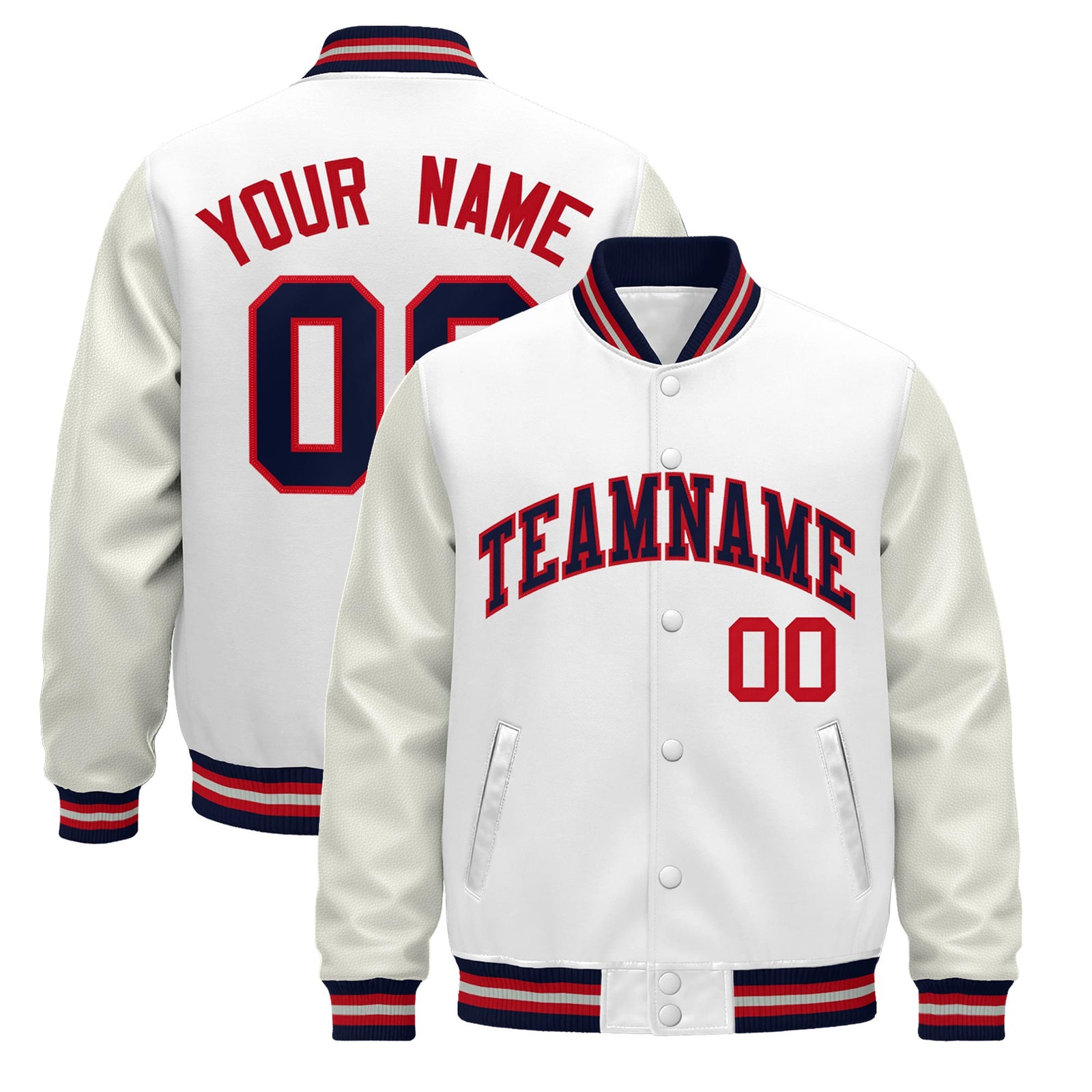 Custom White Navy Red Classic Style Leather Sleeves Wrinkle-Resistant Jacket| KXKSHOP