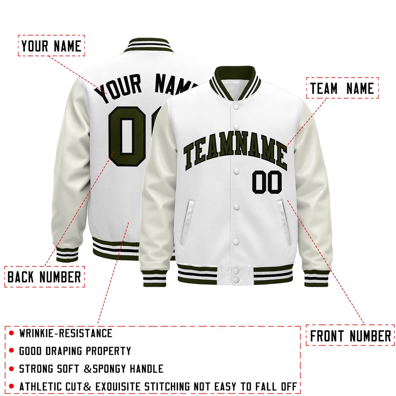 Custom White Olive Black Classic Style Leather Sleeves Wrinkle-Resistant Jacket| KXKSHOP