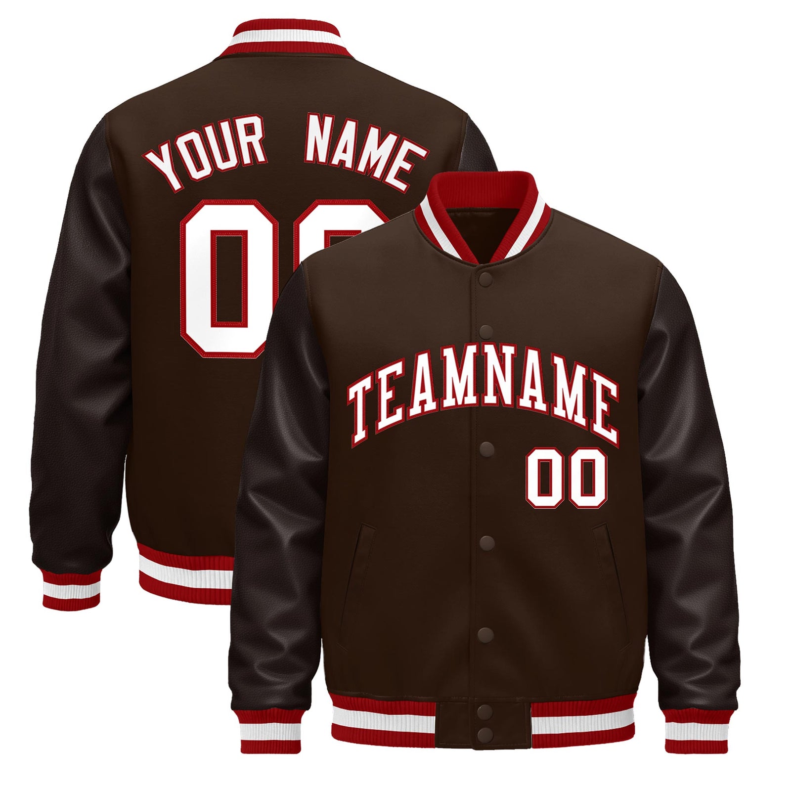 Custom Brown Red White Jacket - Classic Style Leather Sleeves Wrinkle-Resistant
