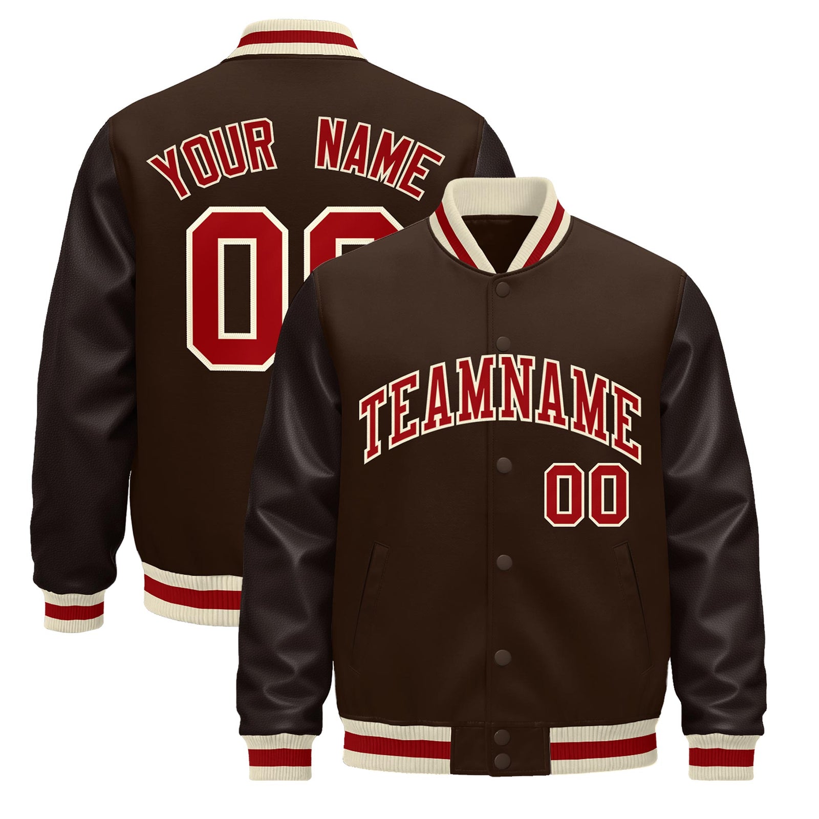 Custom Brown Cream Red Classic Style Leather Sleeves Wrinkle-Resistant Jacket| KXKSHOP