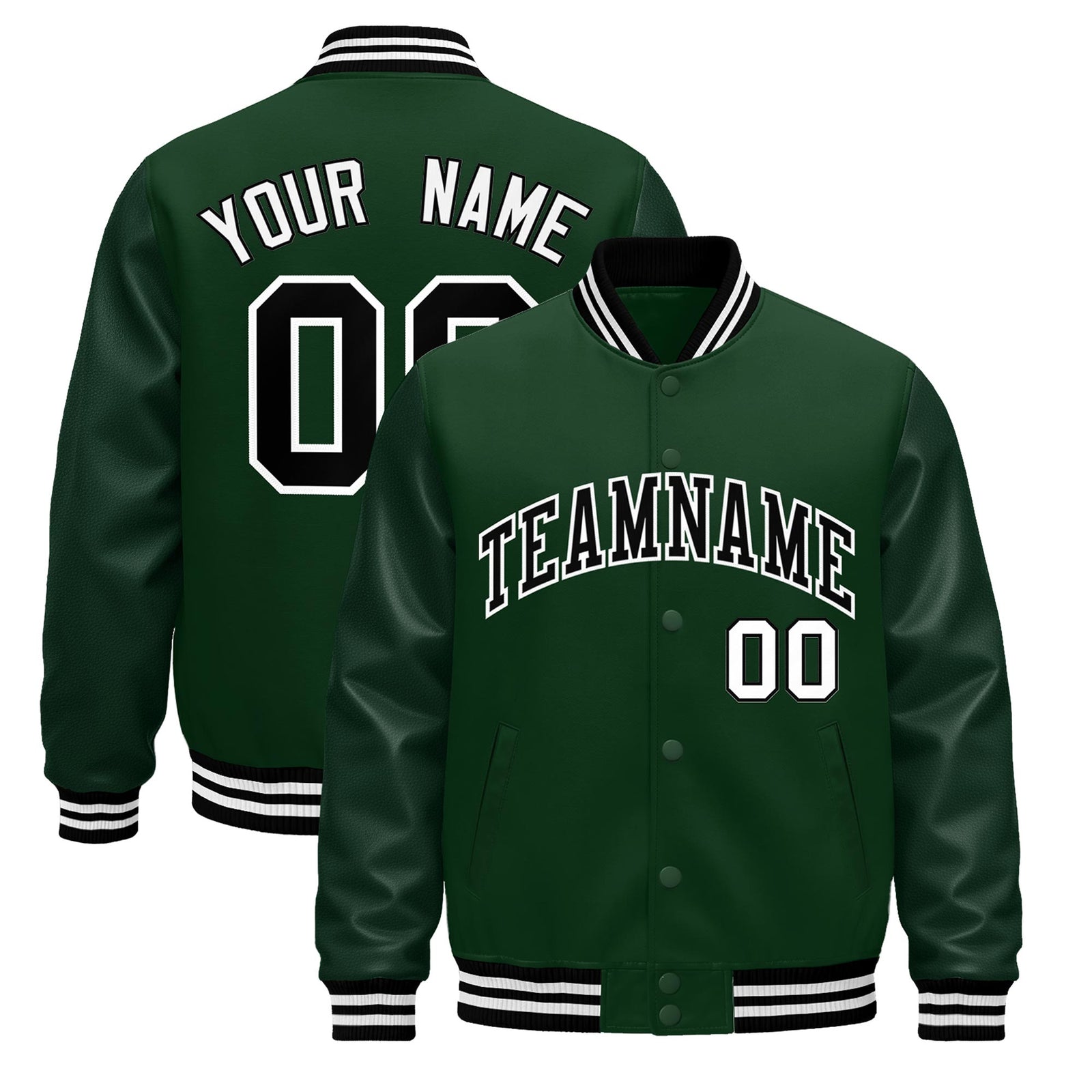 Custom Green Black White Jacket - Classic Style Leather Sleeves Wrinkle-Resistant