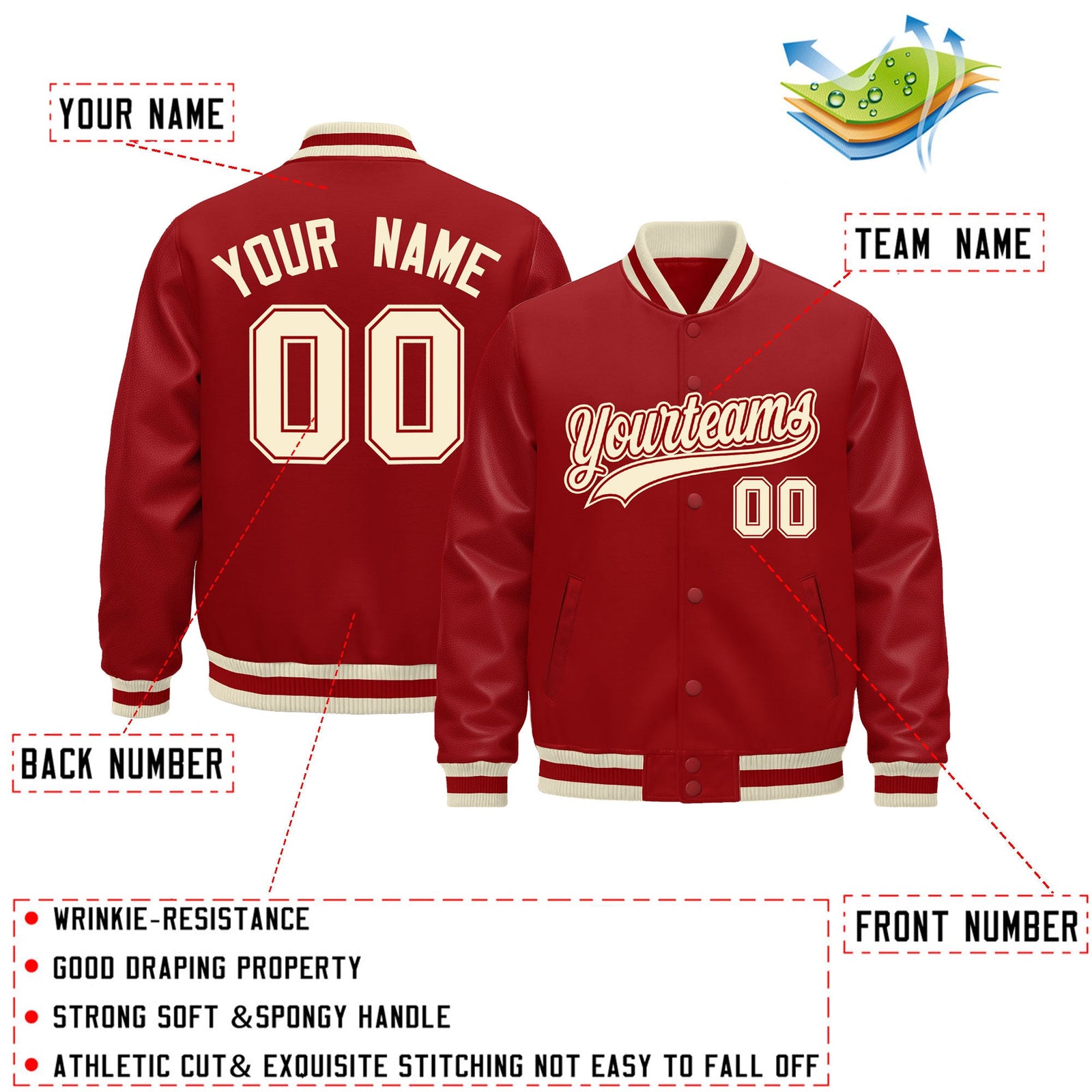 Custom Red Cream Classic Style Leather Sleeves Wrinkle-Resistant Jacket| KXKSHOP