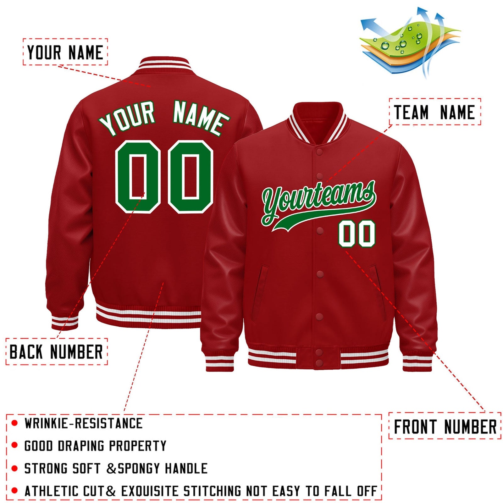 Custom Red White Classic Style Leather Sleeves Wrinkle-Resistant Jacket| KXKSHOP