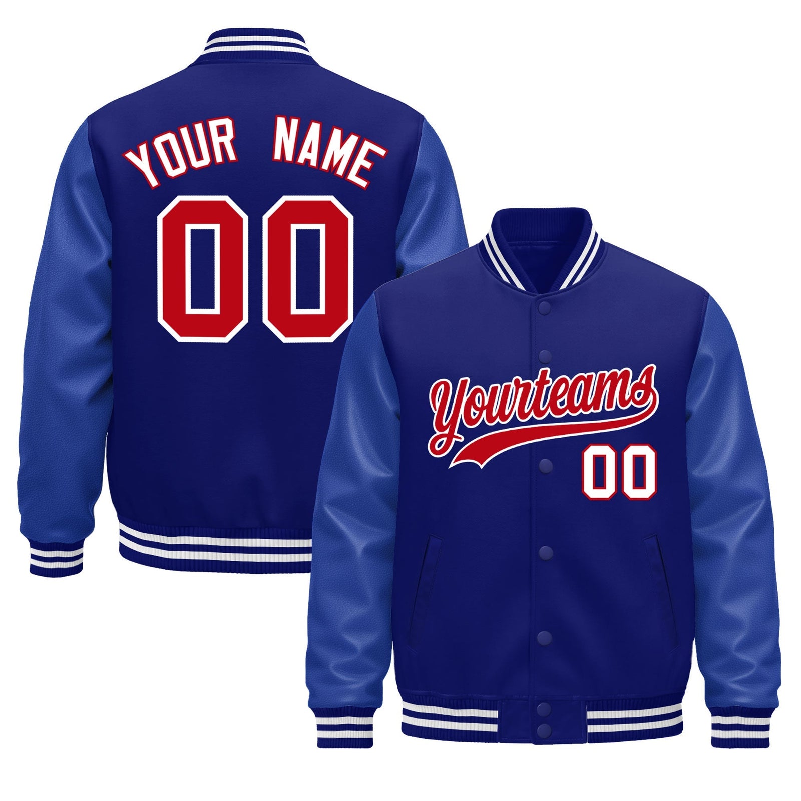Custom Royal Blue White Classic Style Leather Sleeves Wrinkle-Resistant Jacket| KXKSHOP