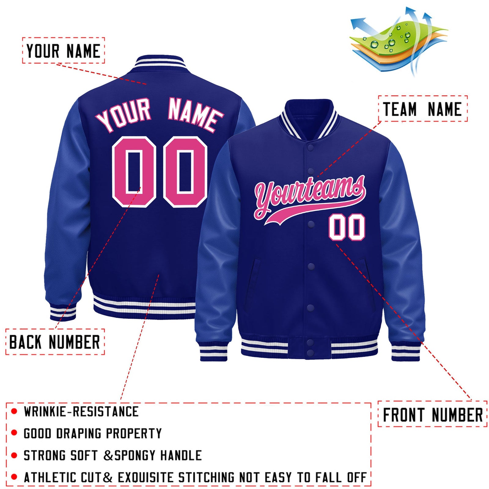 Custom White Navy Powder Blue Classic Style Leather Sleeves Wrinkle-Resistant Jacket| KXKSHOP