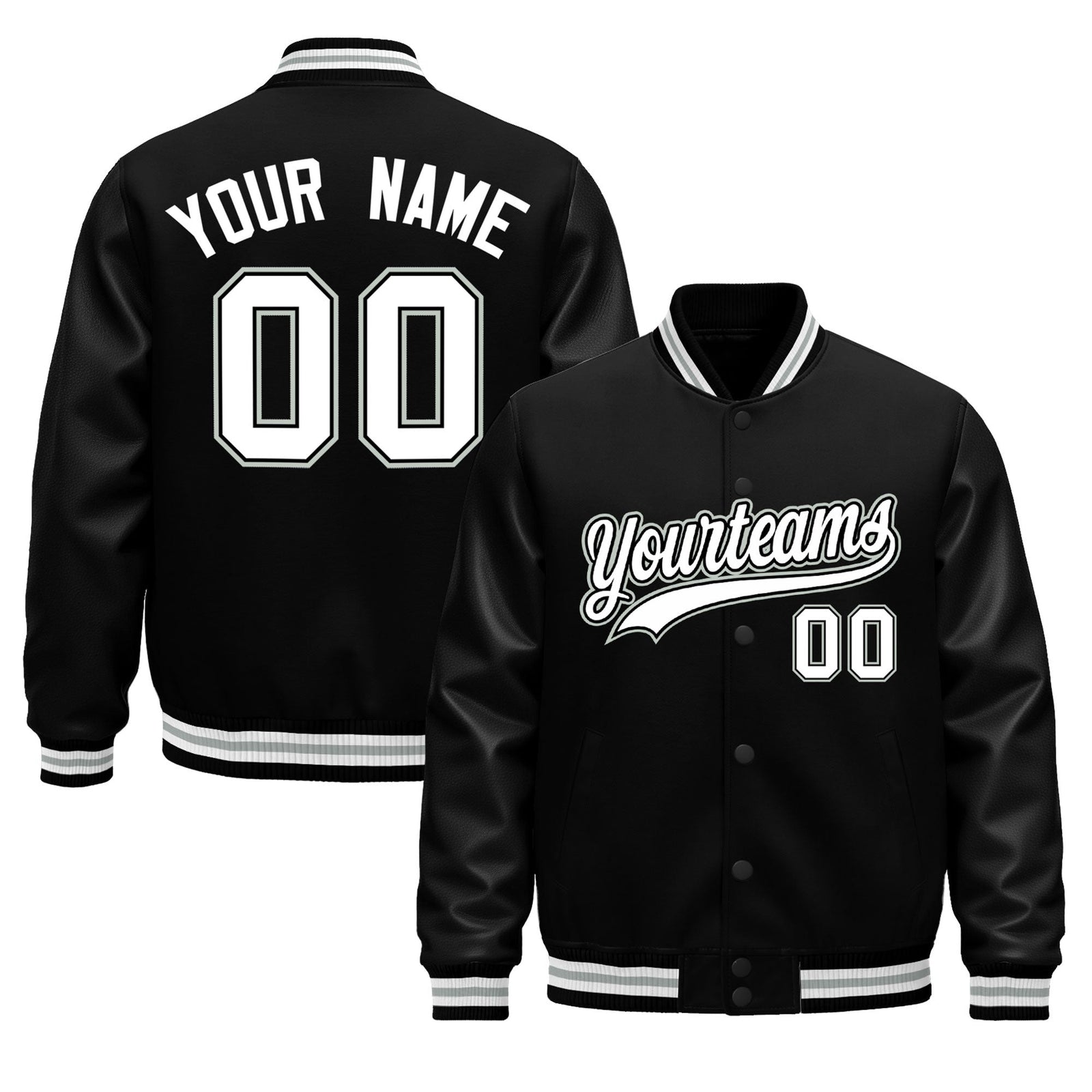 Custom Black White Gray Jacket - Classic Style Leather Sleeves Wrinkle-Resistant