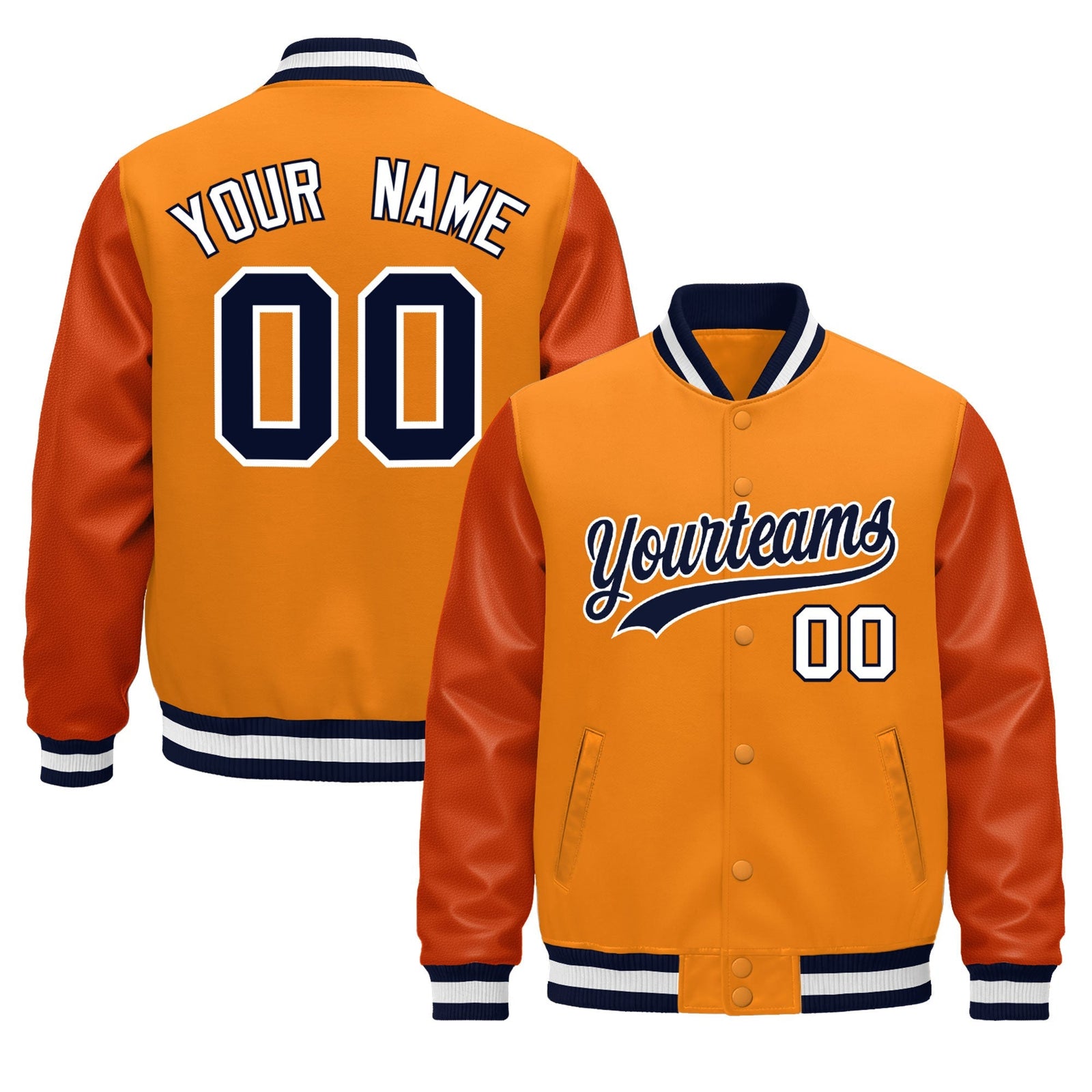 Custom Orange Navy White Classic Style Leather Sleeves Wrinkle-Resistant Jacket| KXKSHOP