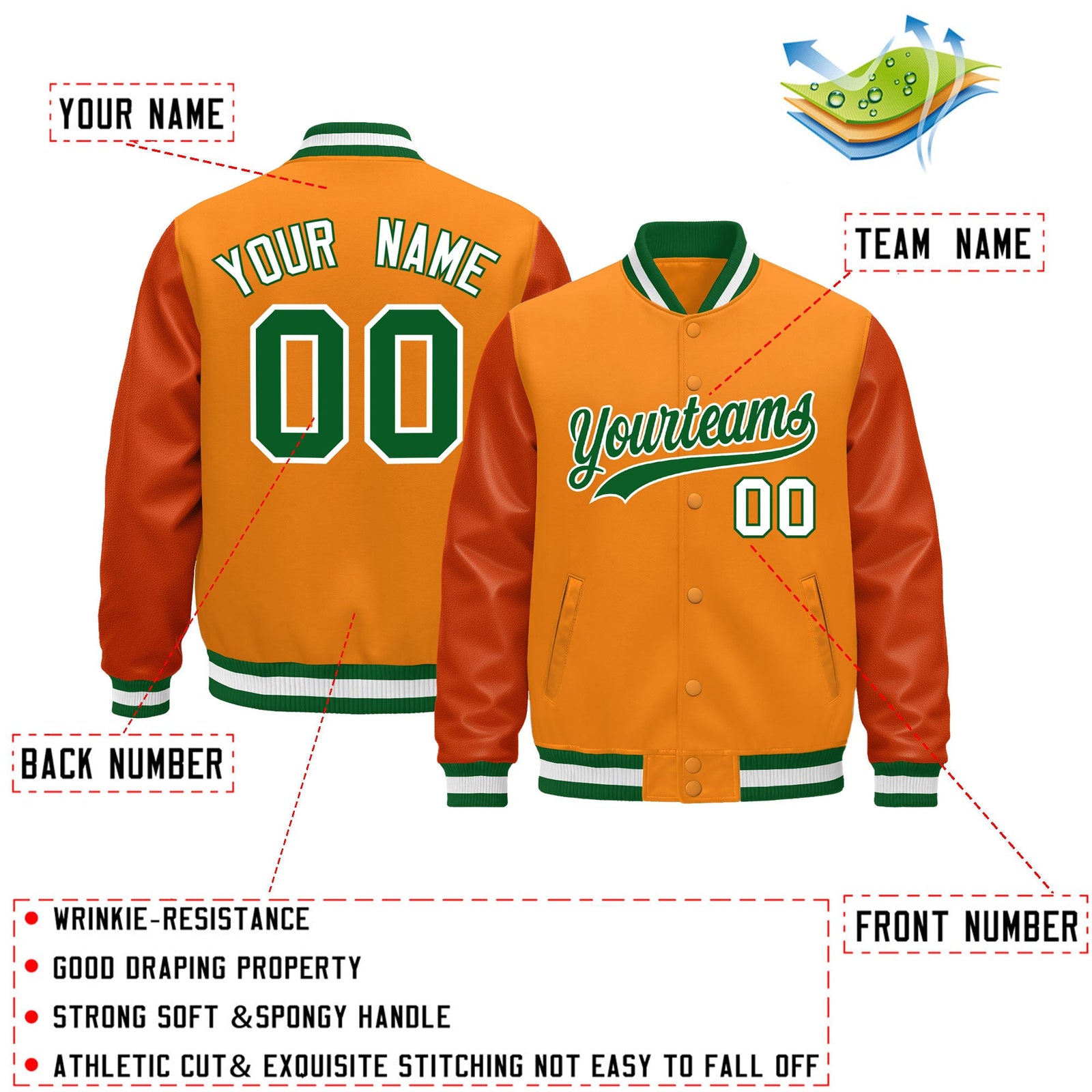 Custom Kelly Green White Classic Style Leather Sleeves Wrinkle-Resistant Jacket| KXKSHOP